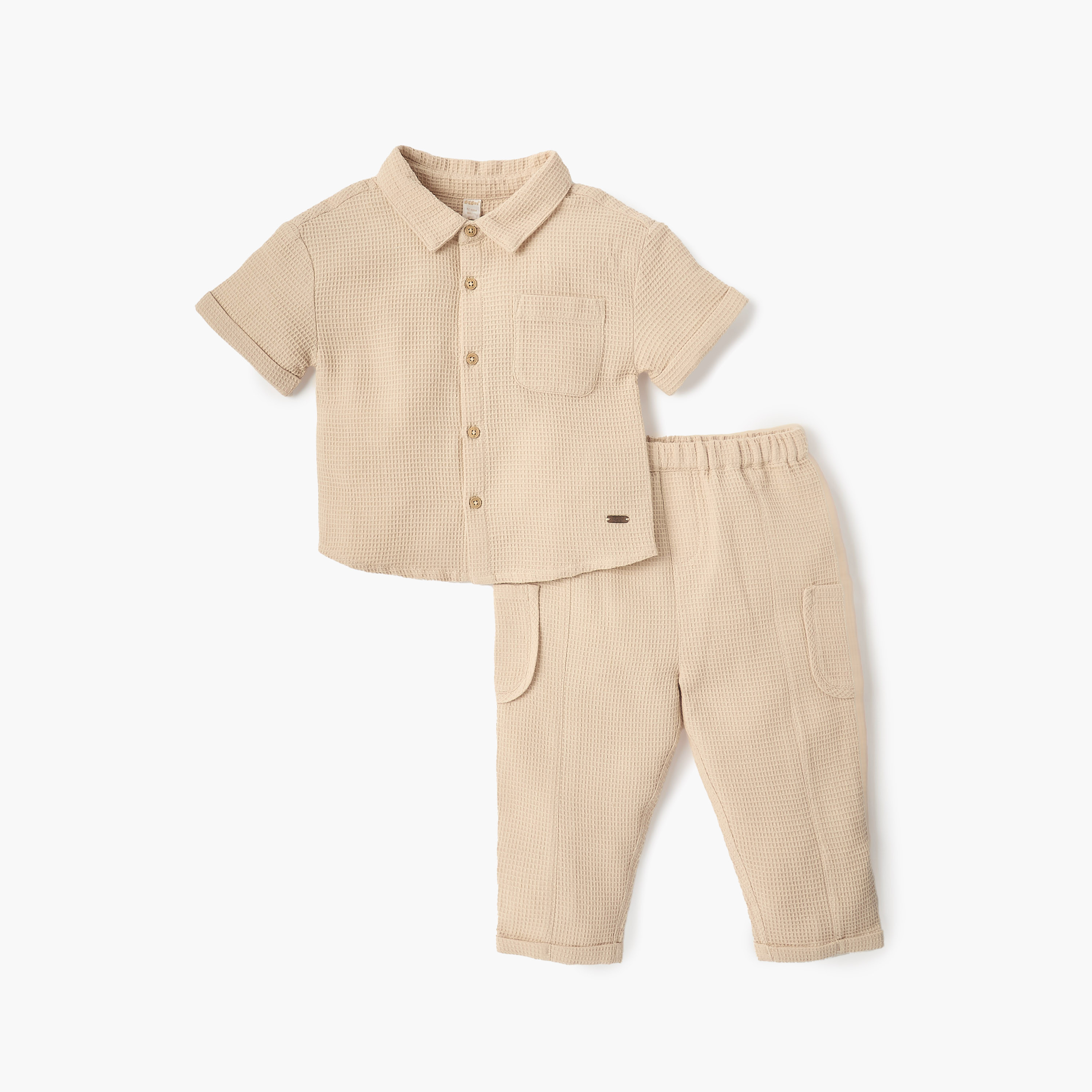 Juniors Textured Shirt and Pants Set-baby-boys-clothing-setsandcoords-image-1
