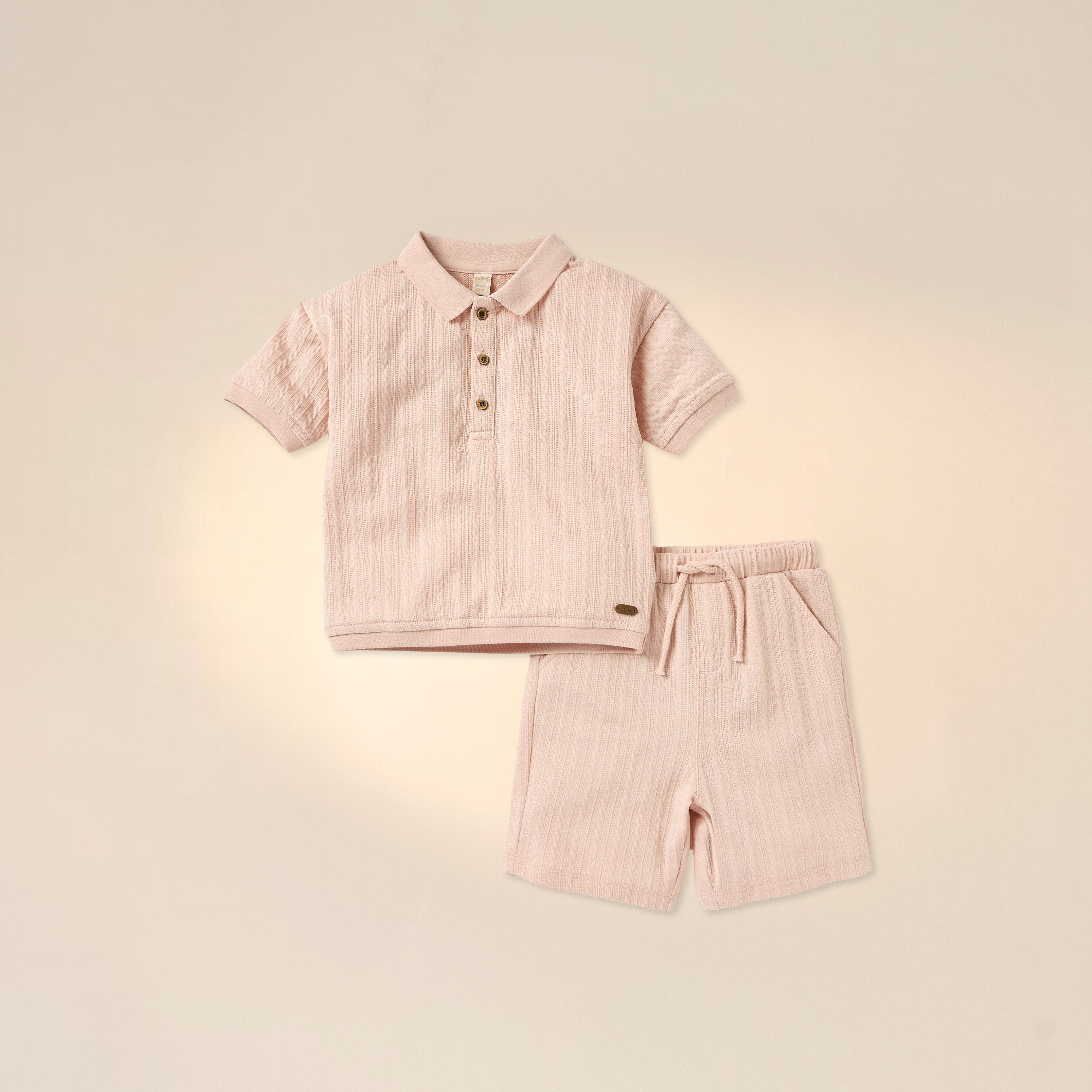 Giggles Textured Polo T-shirt and Elasticated Shorts Set-baby-boys-clothing-setsandcoords-image-1