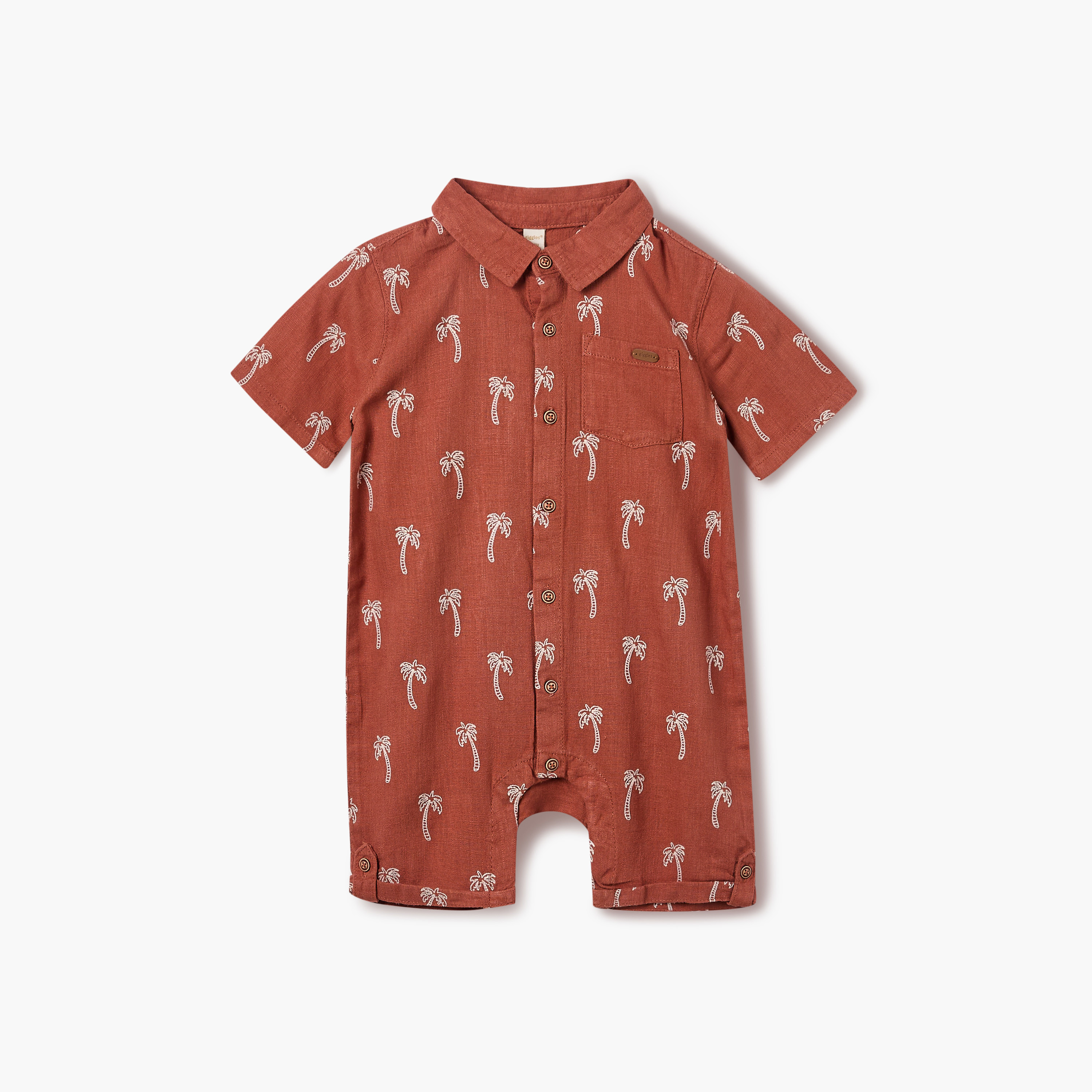 Giggles Palm Tree Embroidered Romper with Short Sleeves and Collar-baby-boys-clothing-rompers-image-1