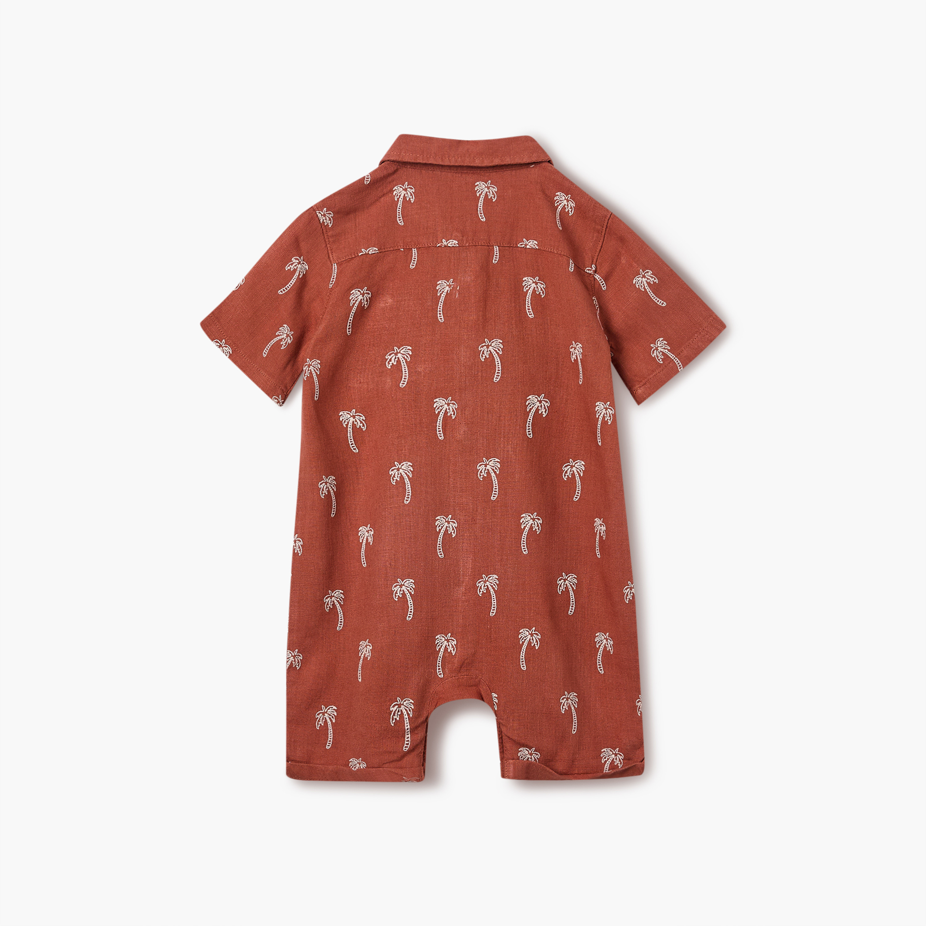 Giggles Palm Tree Embroidered Romper with Short Sleeves and Collar-baby-boys-clothing-rompers-image-2