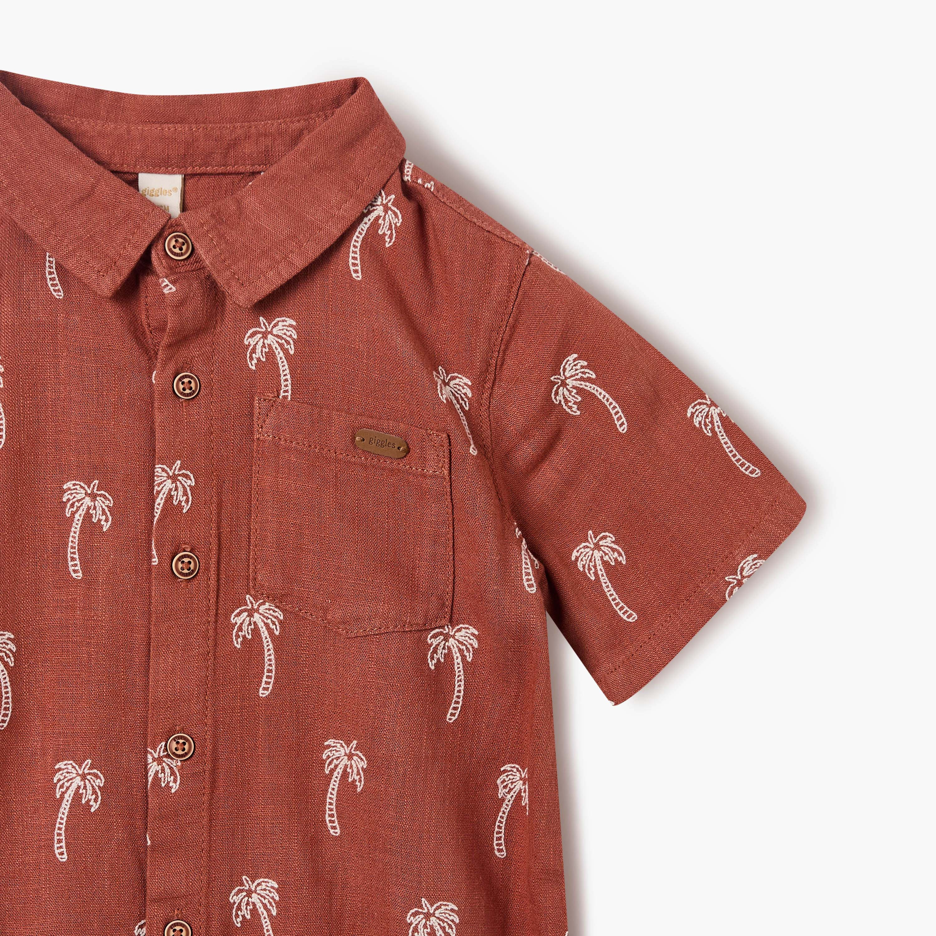 Giggles Palm Tree Embroidered Romper with Short Sleeves and Collar-baby-boys-clothing-rompers-image-3
