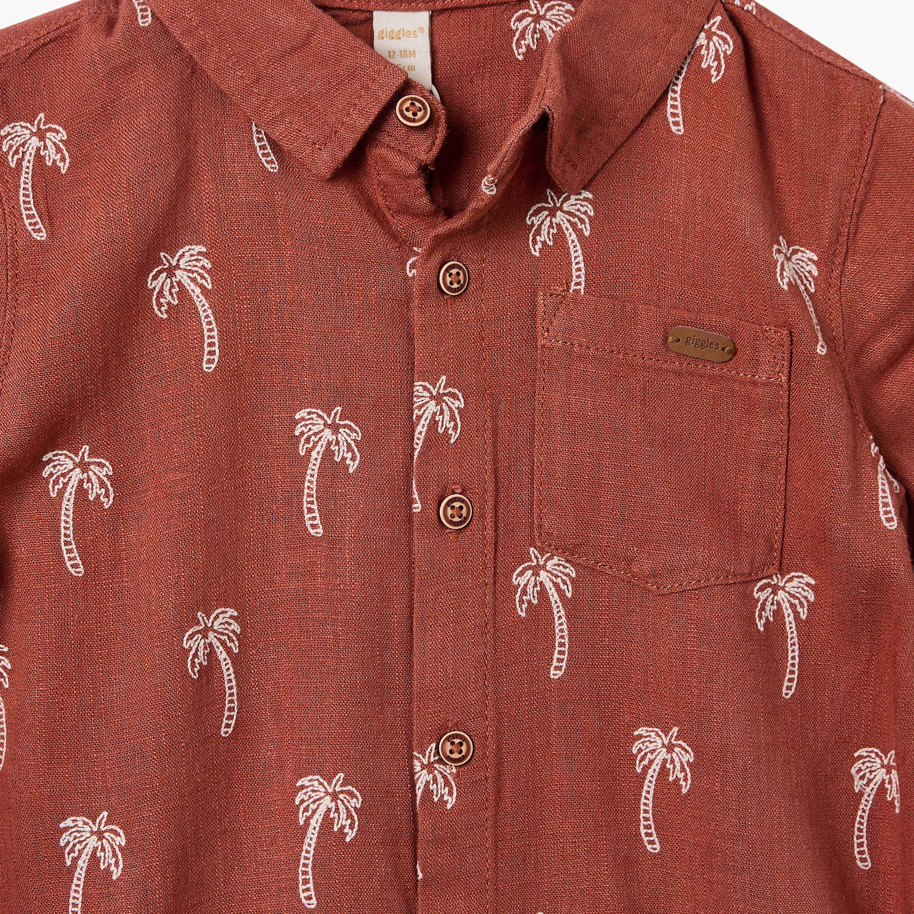 Giggles Palm Tree Embroidered Romper with Short Sleeves and Collar-baby-boys-clothing-rompers-image-4