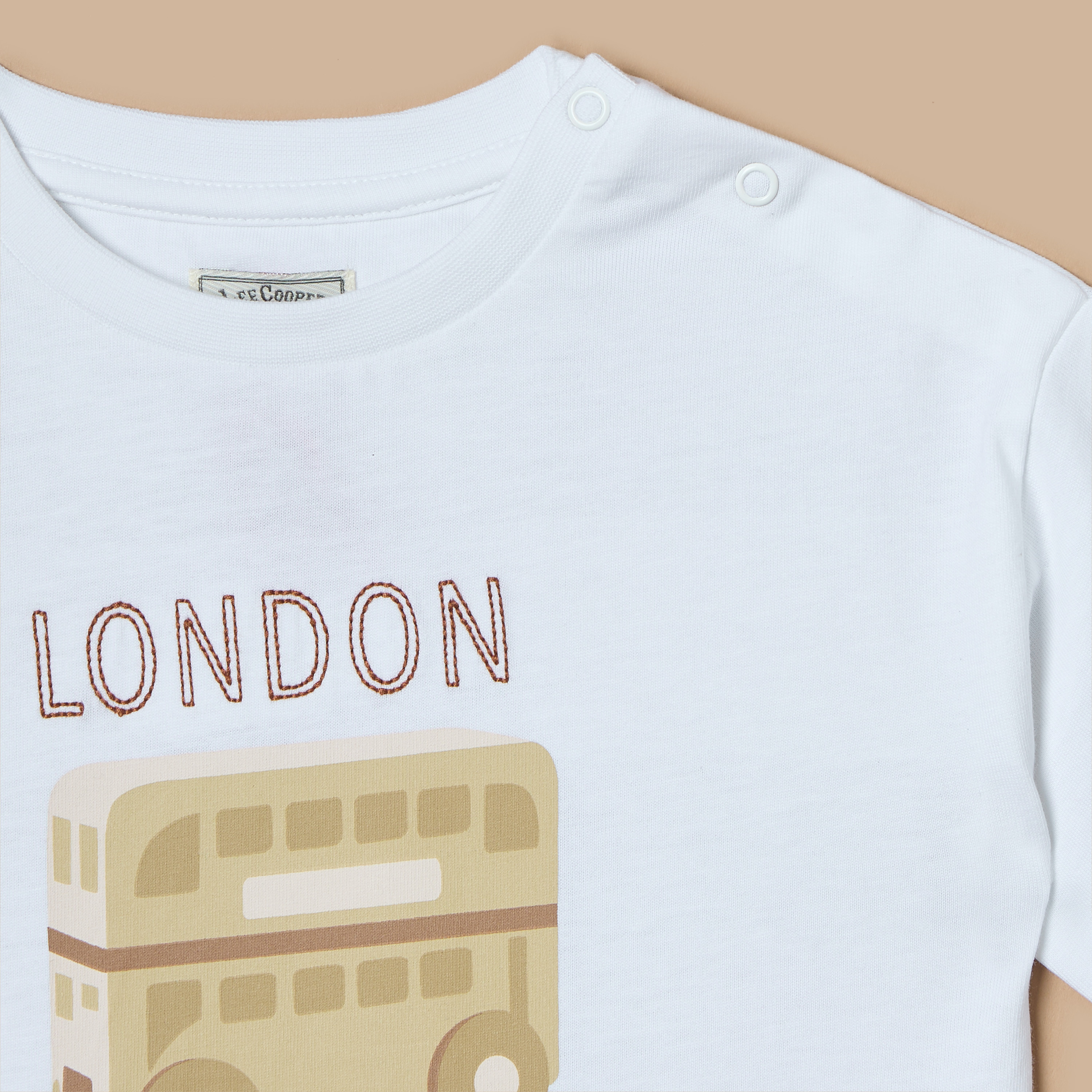 Lee Cooper Graphic Print T-shirt with Short Sleeves and Button Closure-baby-boys-clothing-tshirtsandpolos-image-2