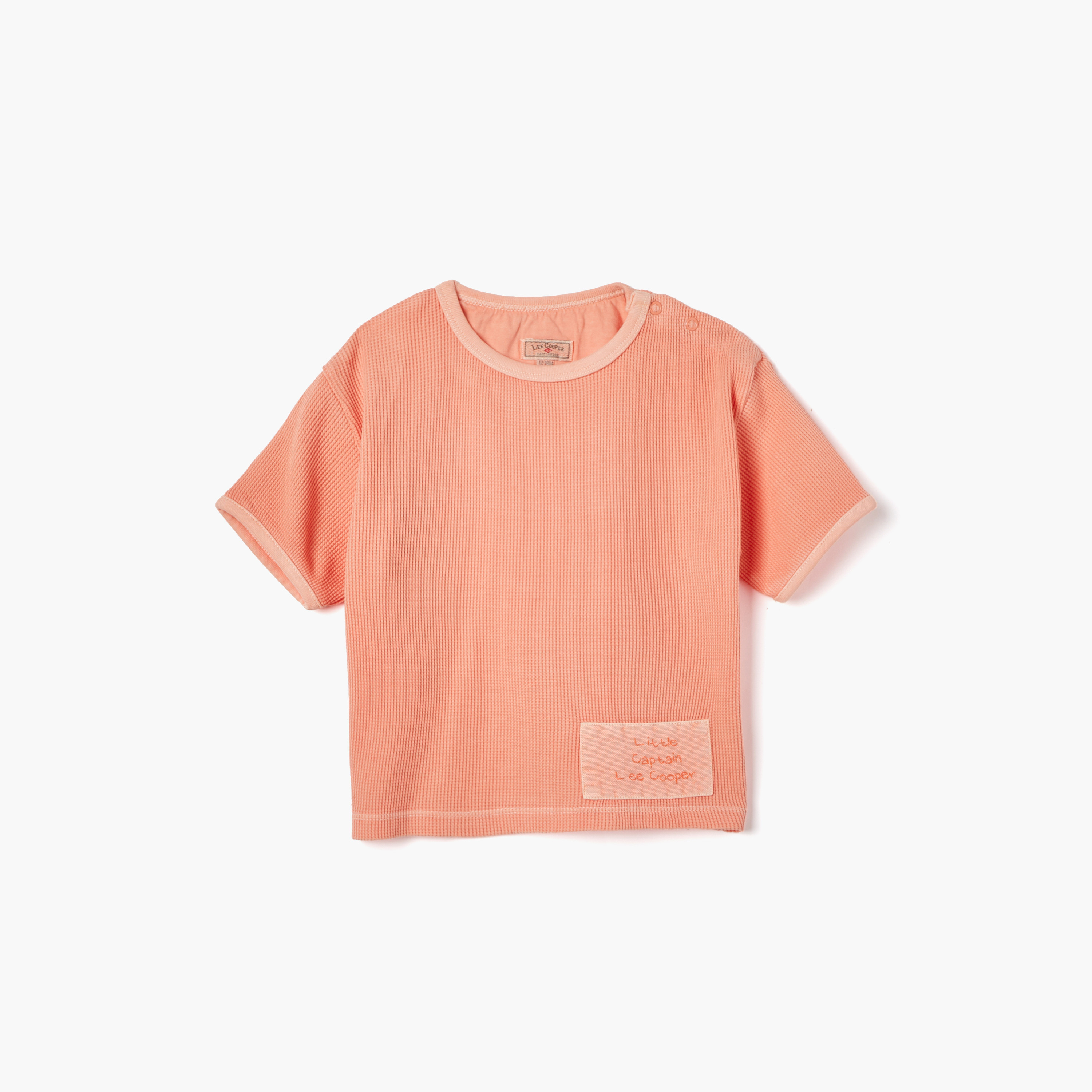 Lee Cooper Textured Crew Neck T-shirt with Short Sleeves and Button Closure-baby-boys-clothing-tshirtsandpolos-image-1
