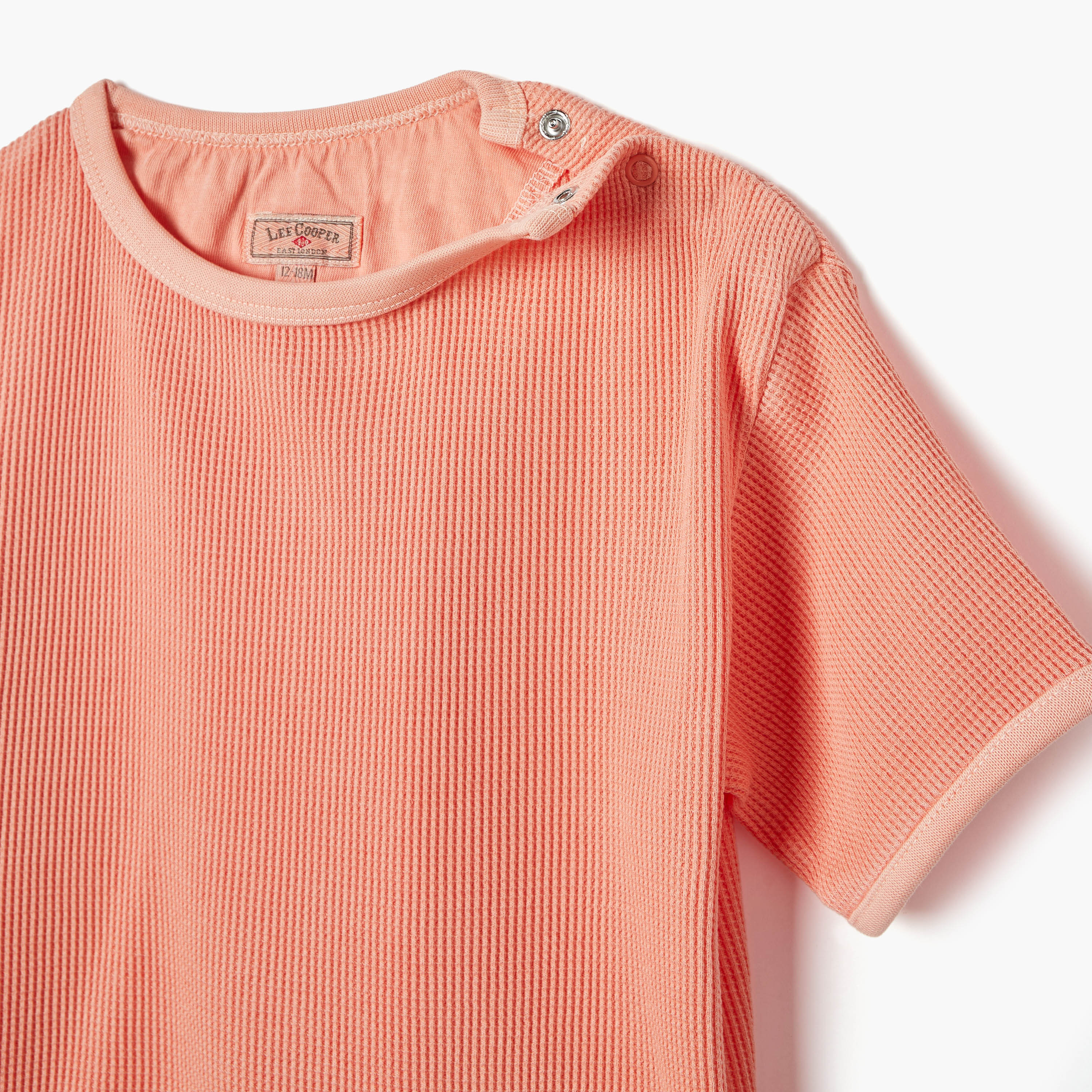 Lee Cooper Textured Crew Neck T-shirt with Short Sleeves and Button Closure-baby-boys-clothing-tshirtsandpolos-image-3