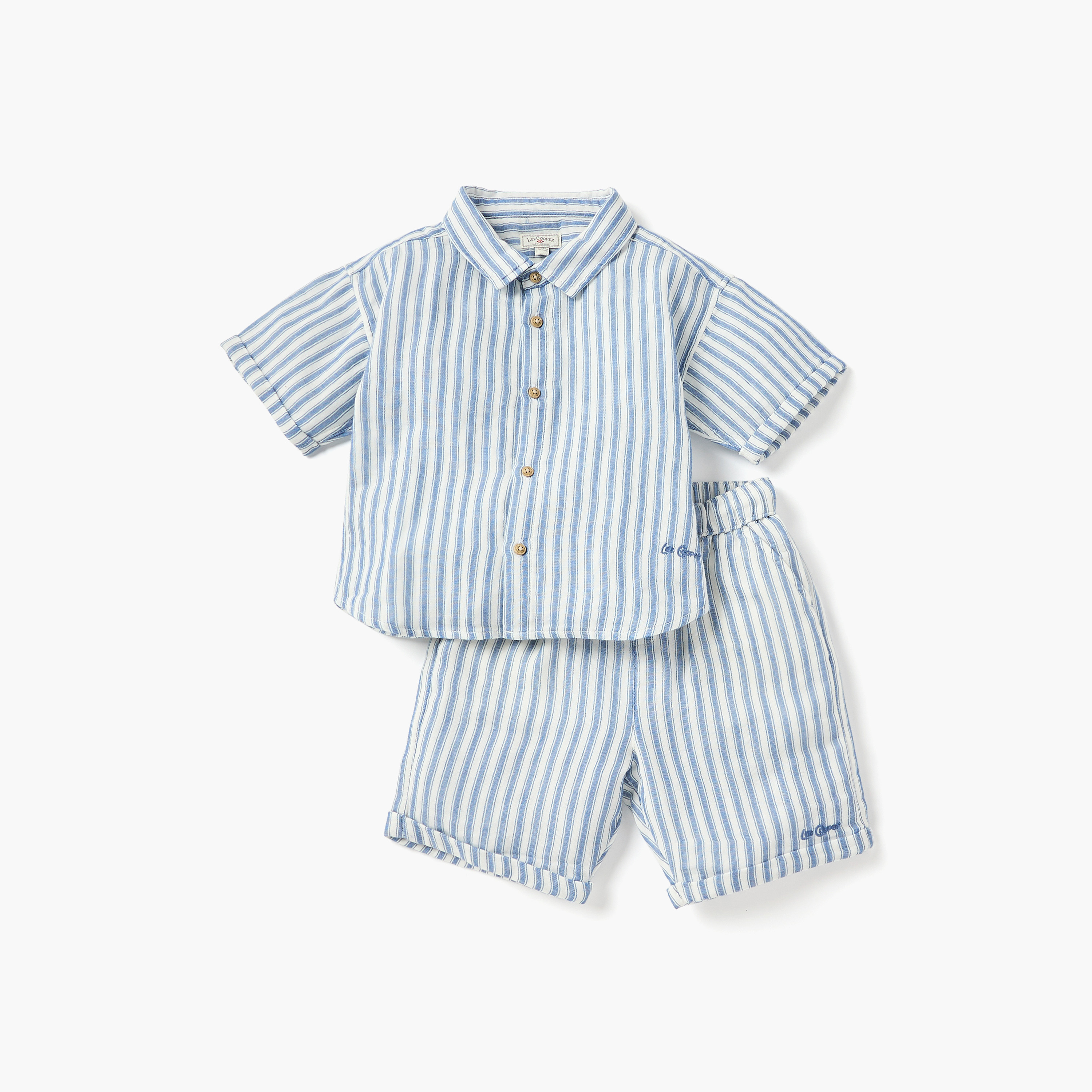 Lee Cooper Striped Shirt and Shorts Set-baby-boys-clothing-setsandcoords-image-1