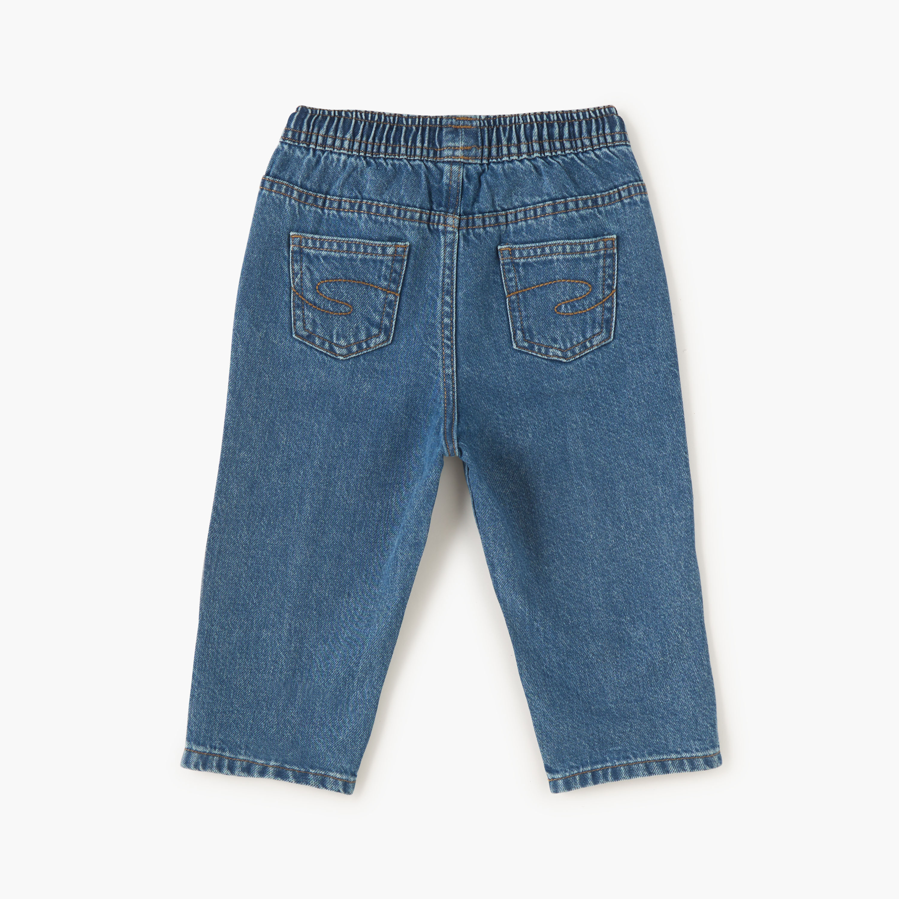 بنطلون جينز سادة بخصر مطاطي ورباط إغلاق وجيوب من لي كوبر-baby-boys-clothing-bottoms-jeans-image-2