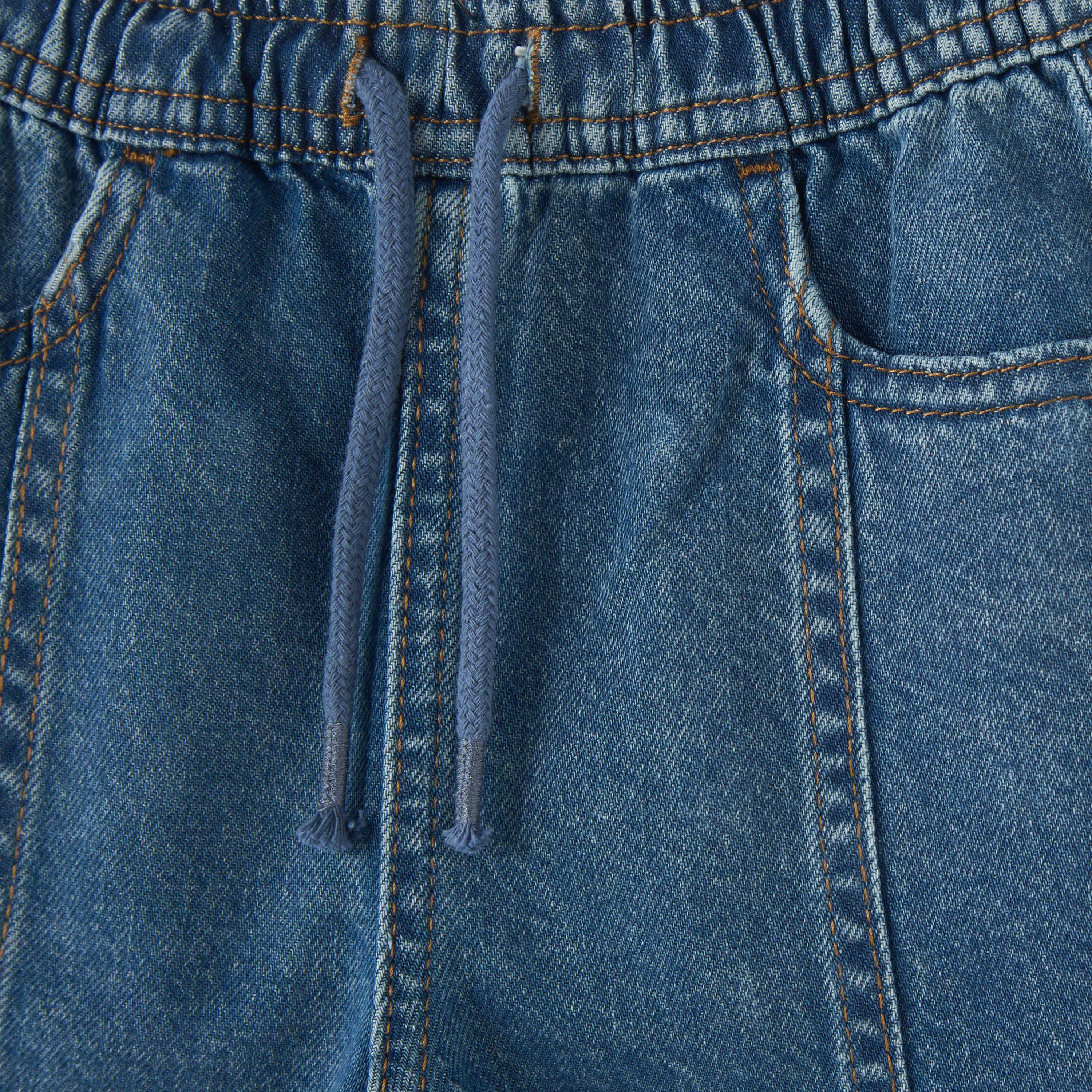 بنطلون جينز سادة بخصر مطاطي ورباط إغلاق وجيوب من لي كوبر-baby-boys-clothing-bottoms-jeans-image-3