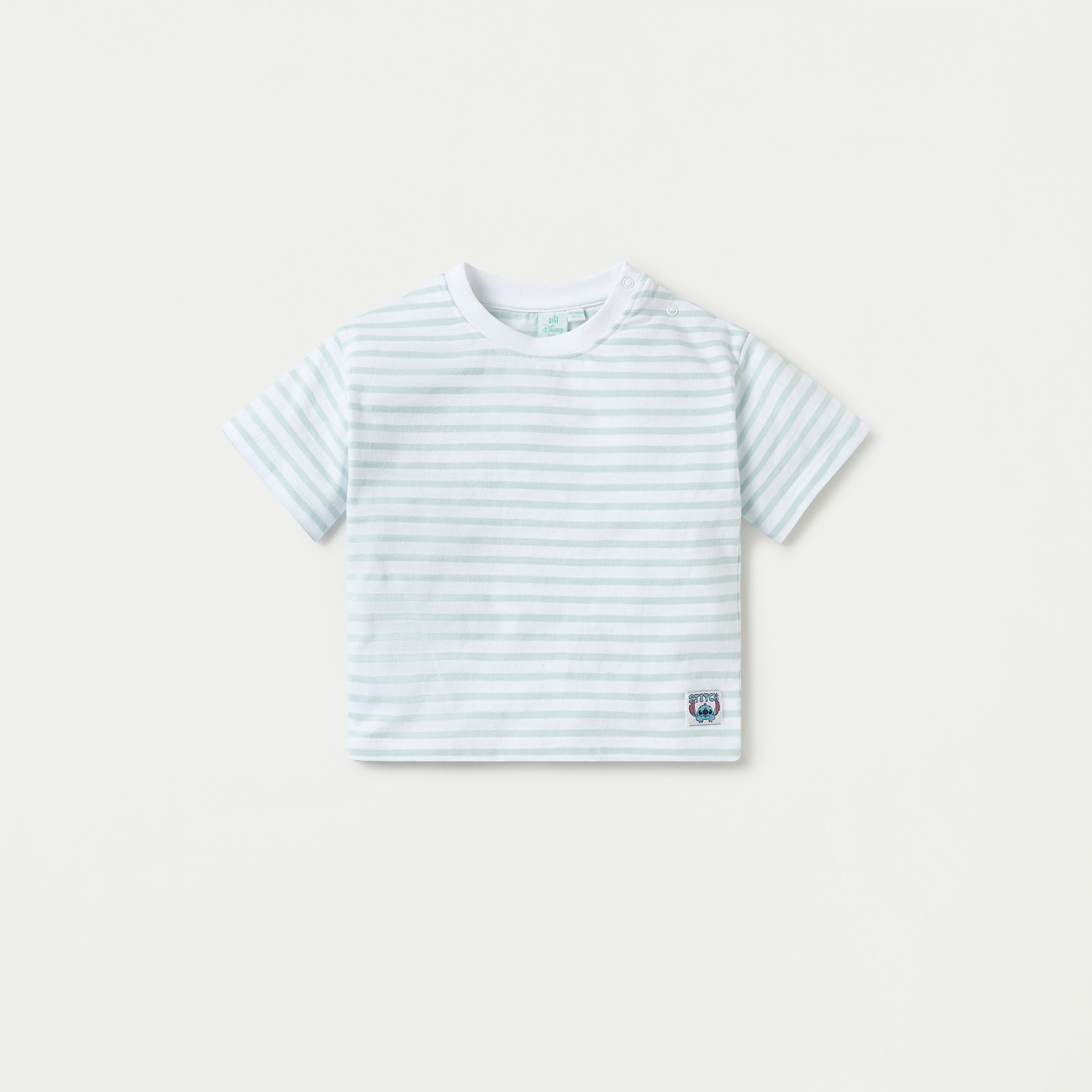 Disney Stitch Print Dungaree and Striped T-shirt Set-baby-boys-clothing-setsandcoords-image-2