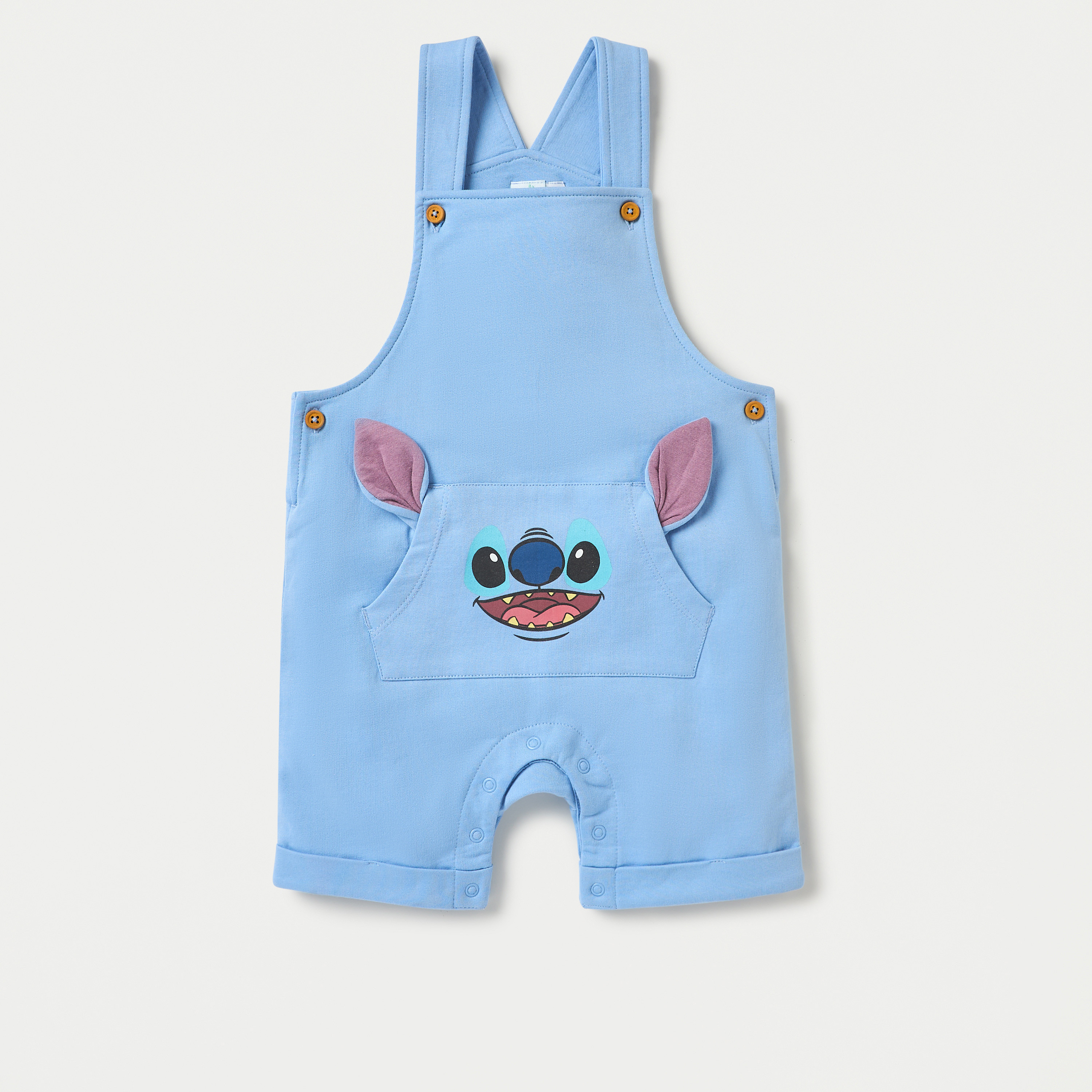 Disney Stitch Print Dungaree and Striped T-shirt Set-baby-boys-clothing-setsandcoords-image-3