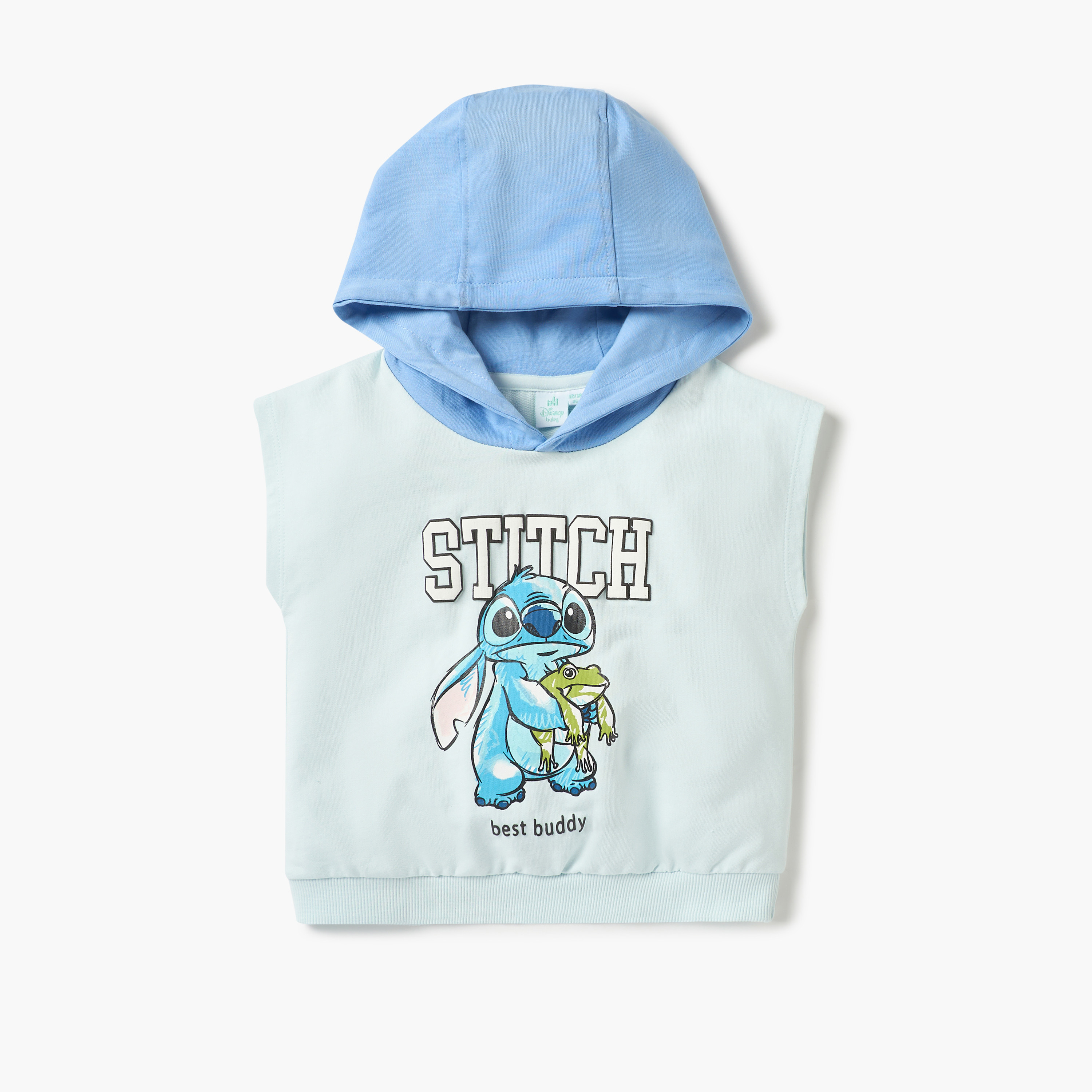 Disney Stitch Print Hooded Sleeveless T-shirt and Shorts Set-baby-boys-clothing-setsandcoords-image-2