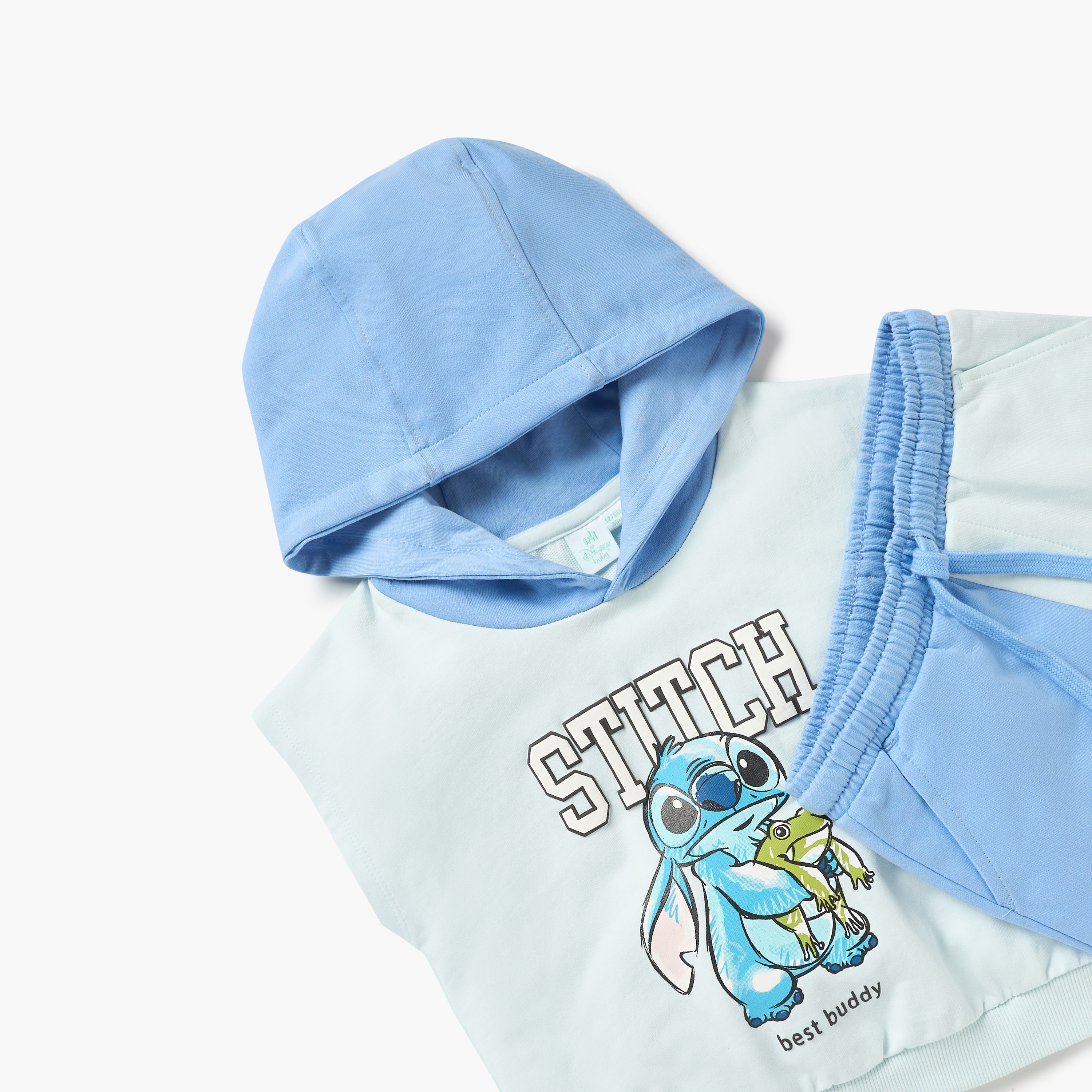 Disney Stitch Print Hooded Sleeveless T-shirt and Shorts Set-baby-boys-clothing-setsandcoords-image-4