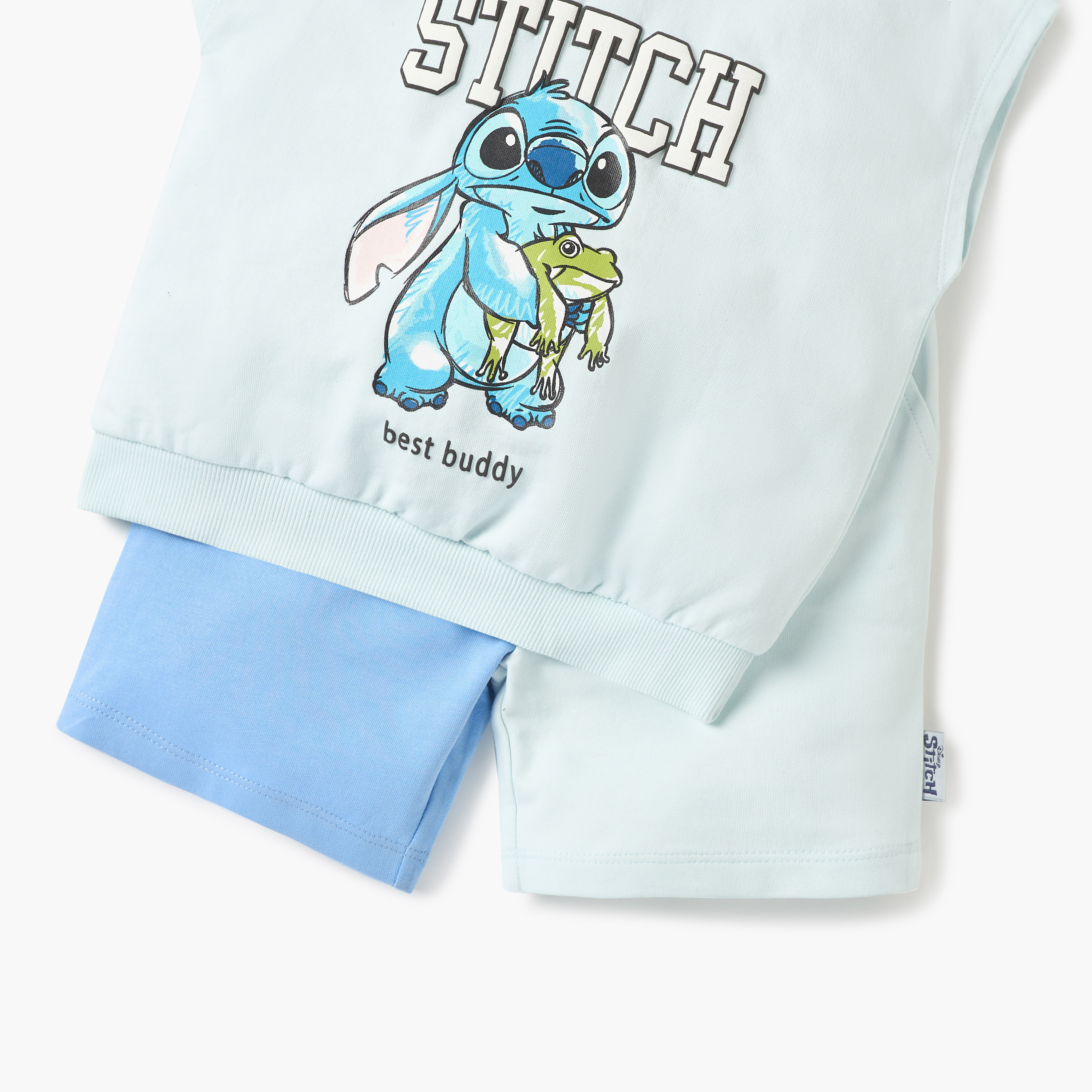 Disney Stitch Print Hooded Sleeveless T-shirt and Shorts Set-baby-boys-clothing-setsandcoords-image-5