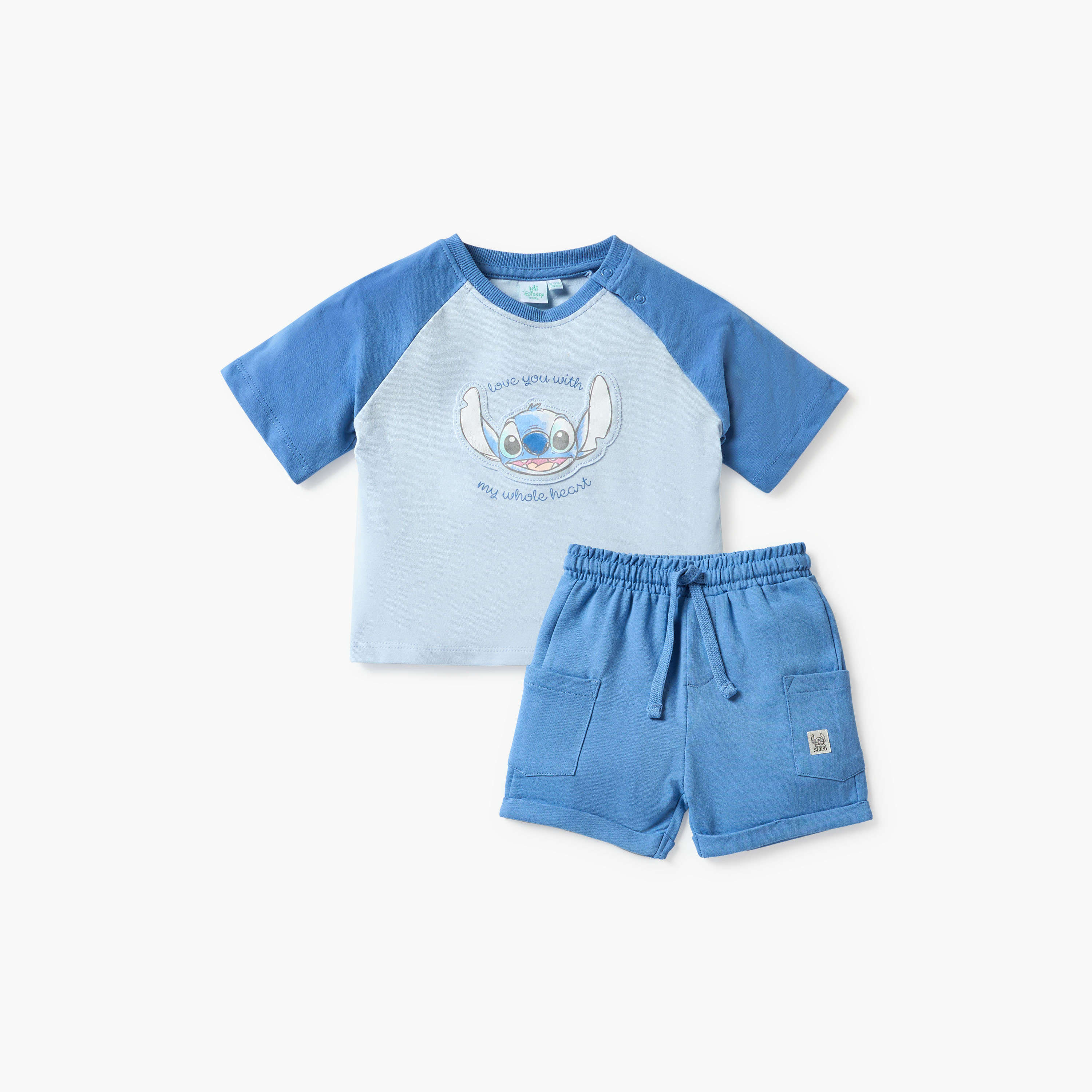 Disney Stitch Print T-shirt and Shorts Set-baby-boys-clothing-setsandcoords-image-1