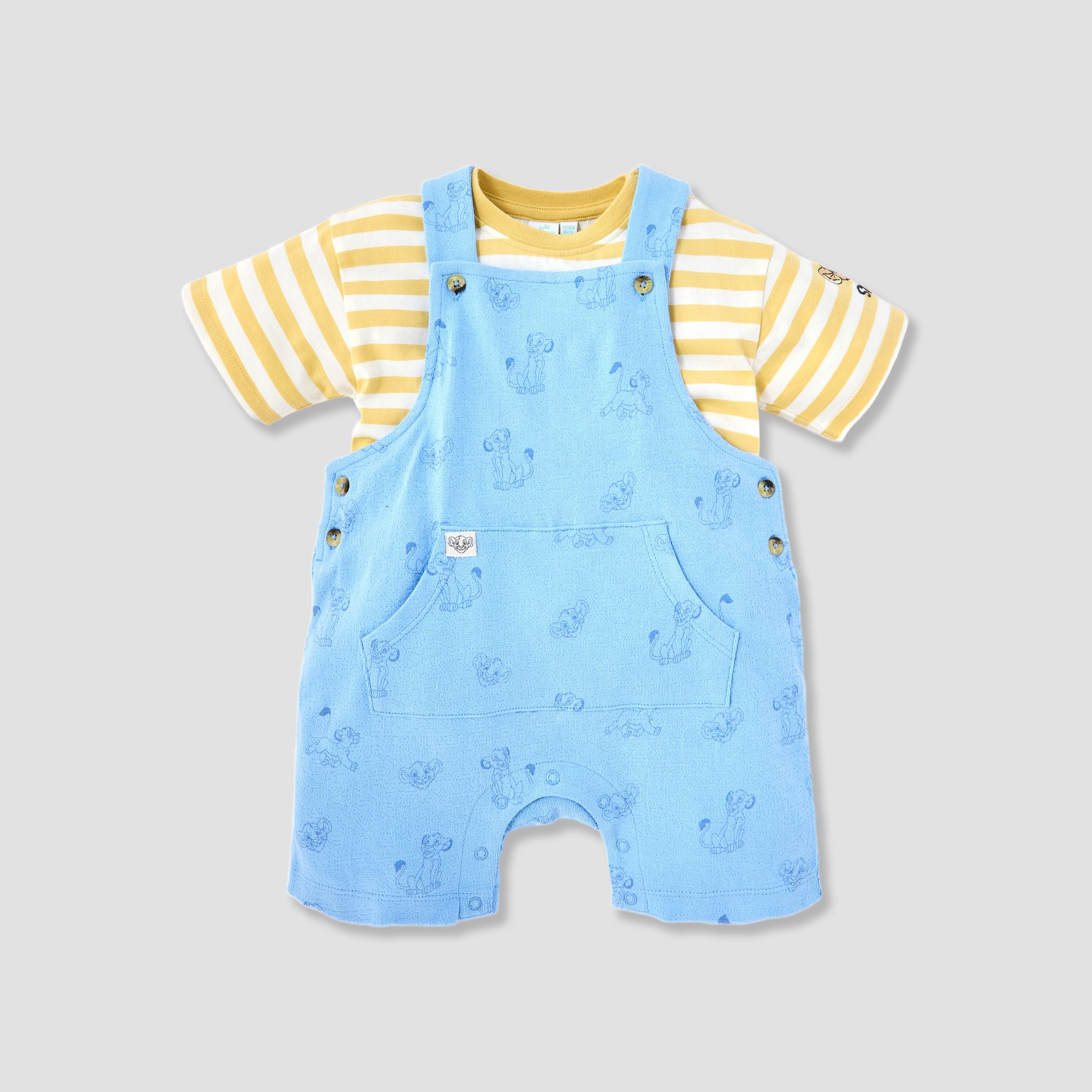 Disney All-Over Simba Print Dungaree and Striped T-shirt Set-baby-boys-clothing-setsandcoords-image-2