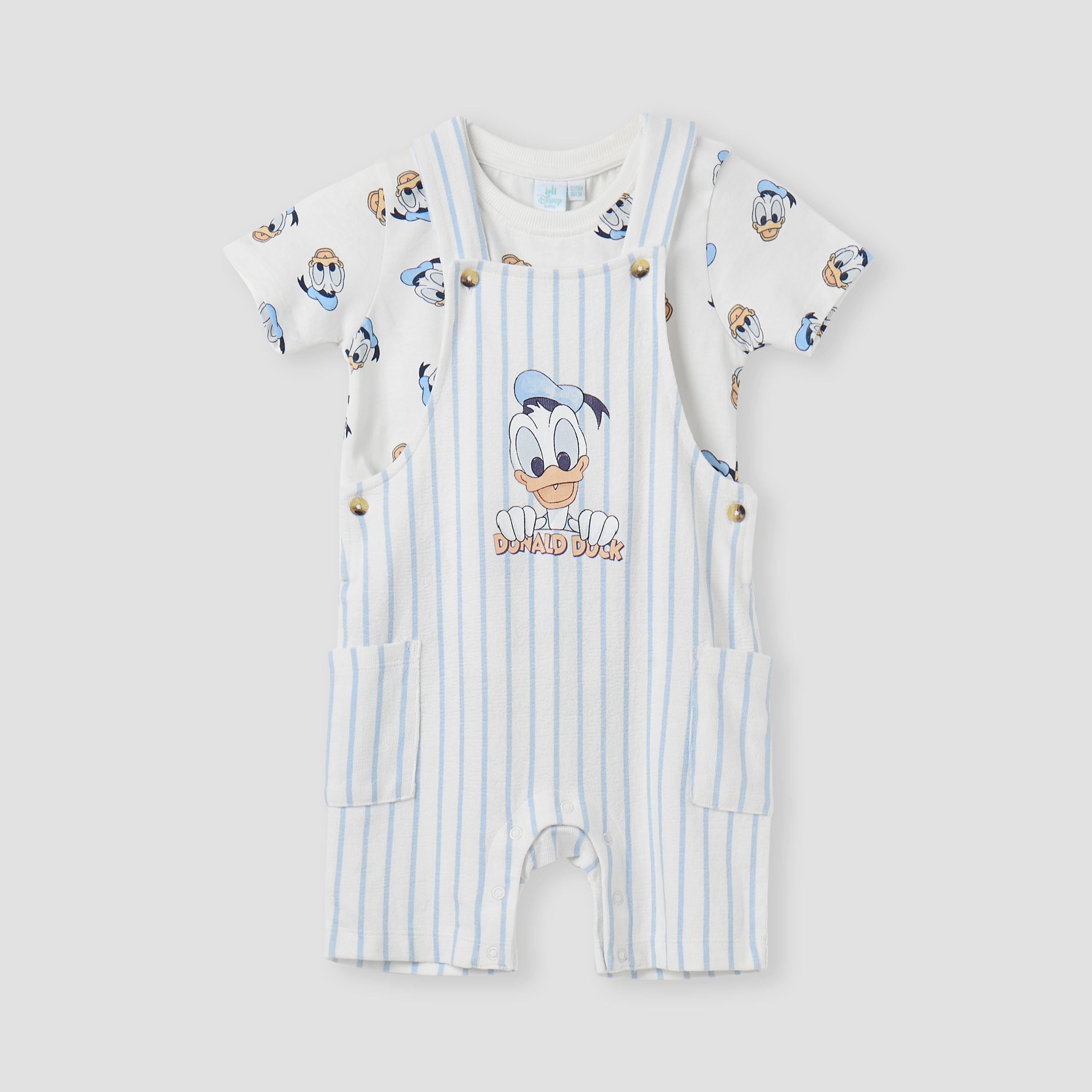 Disney Donald Duck Print T-shirt and Dungaree Set-baby-boys-clothing-setsandcoords-image-1