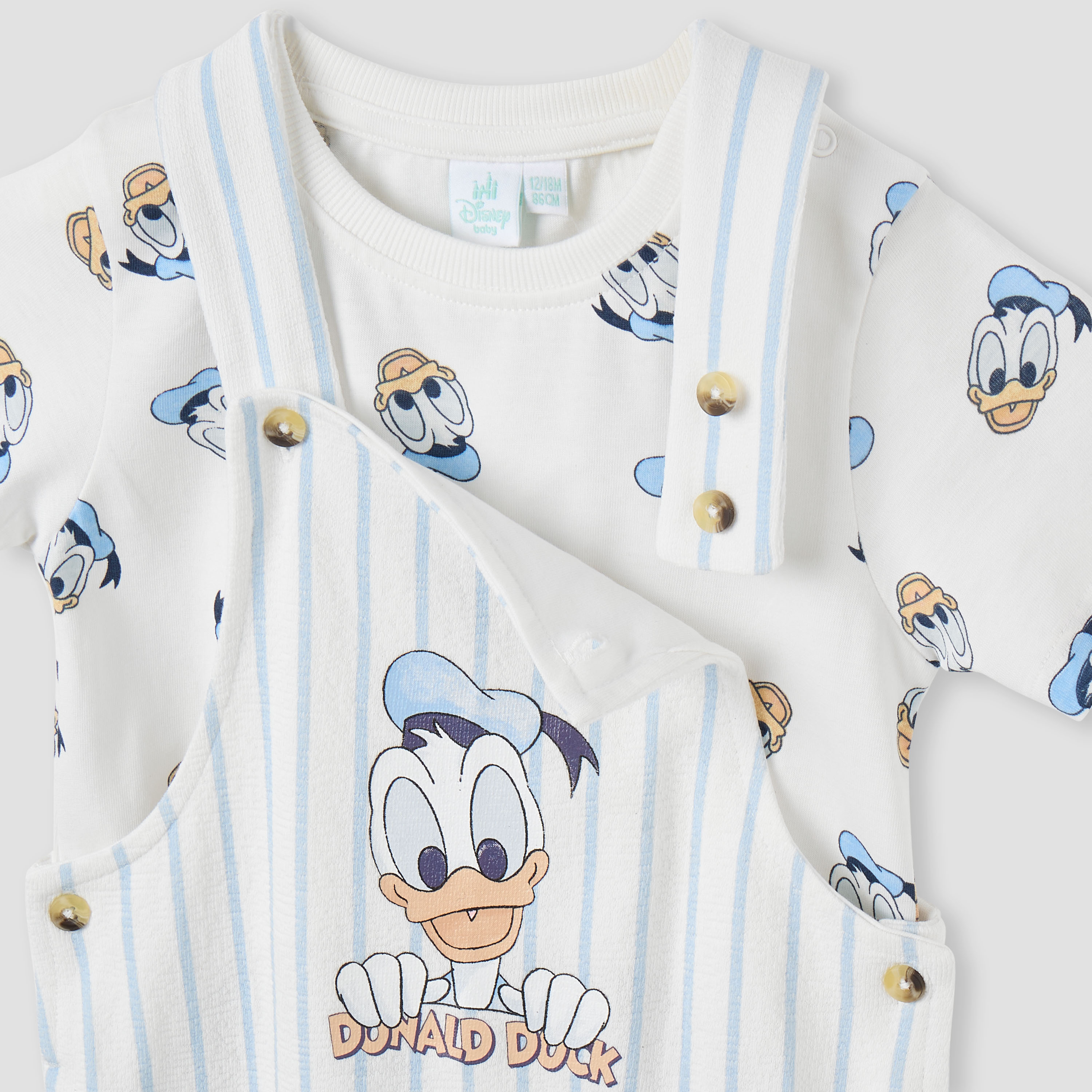 Disney Donald Duck Print T-shirt and Dungaree Set-baby-boys-clothing-setsandcoords-image-4