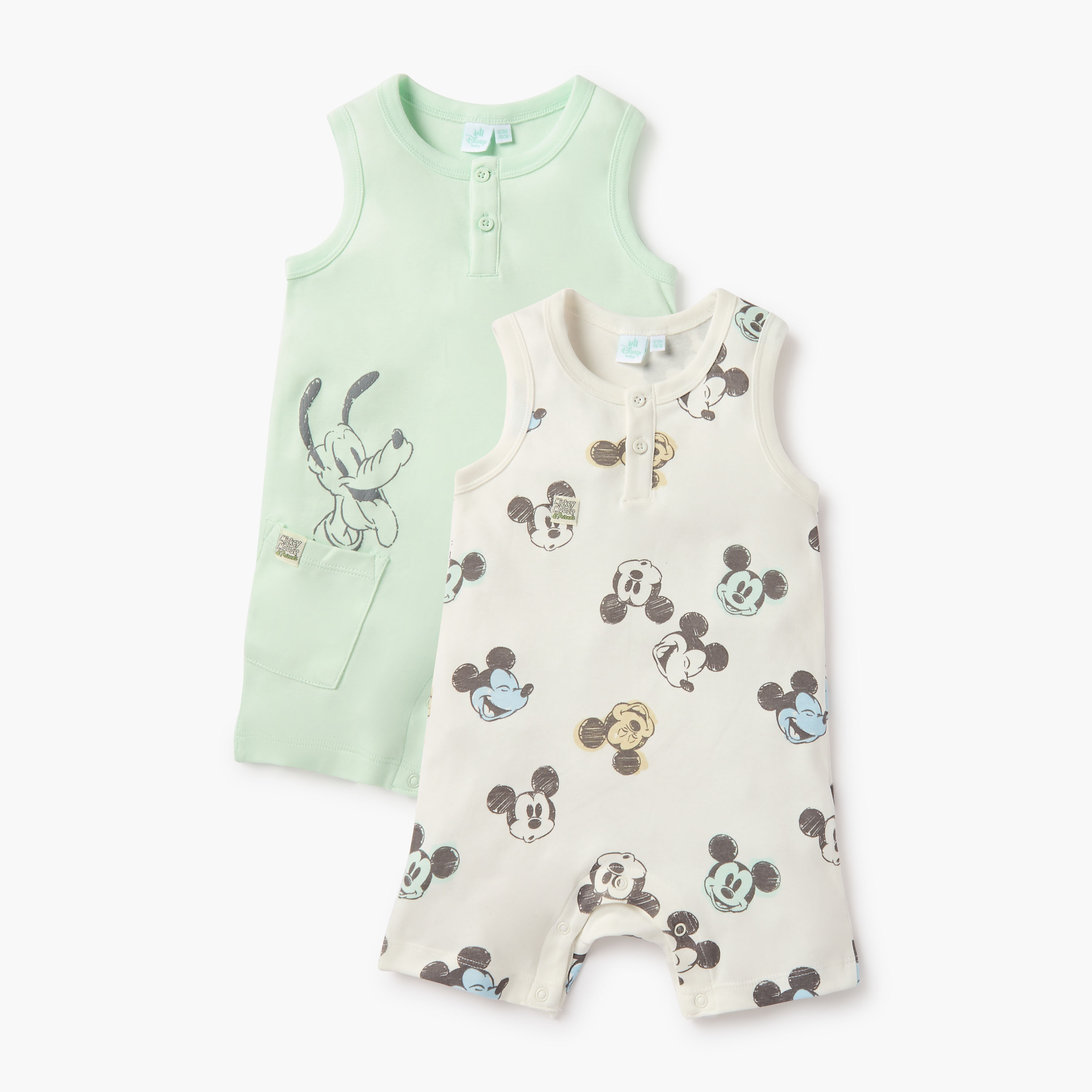 Disney Mickey Mouse Print Sleeveless Romper with Snap Button Closure - Set of 2-baby-boys-clothing-rompers-image-1