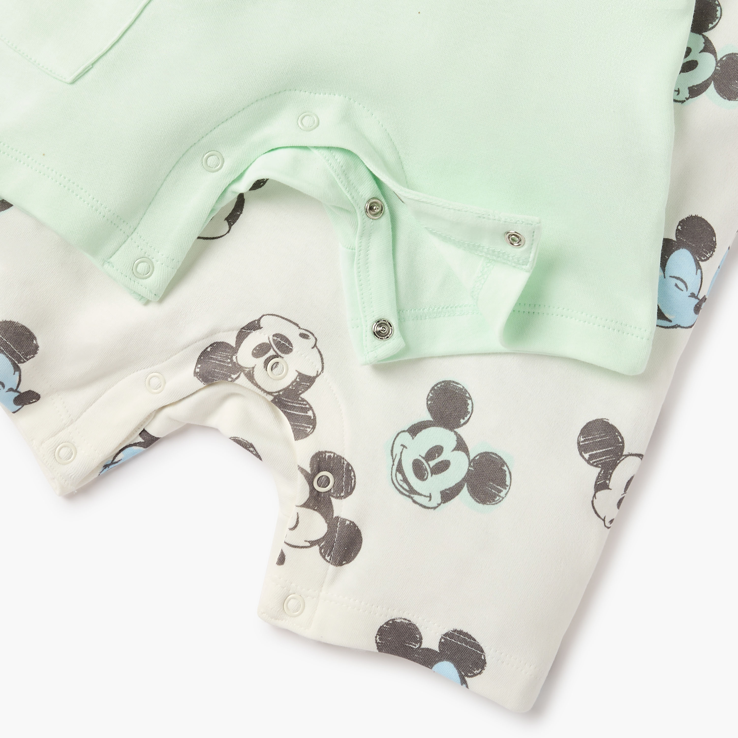 Disney Mickey Mouse Print Sleeveless Romper with Snap Button Closure - Set of 2-baby-boys-clothing-rompers-image-5