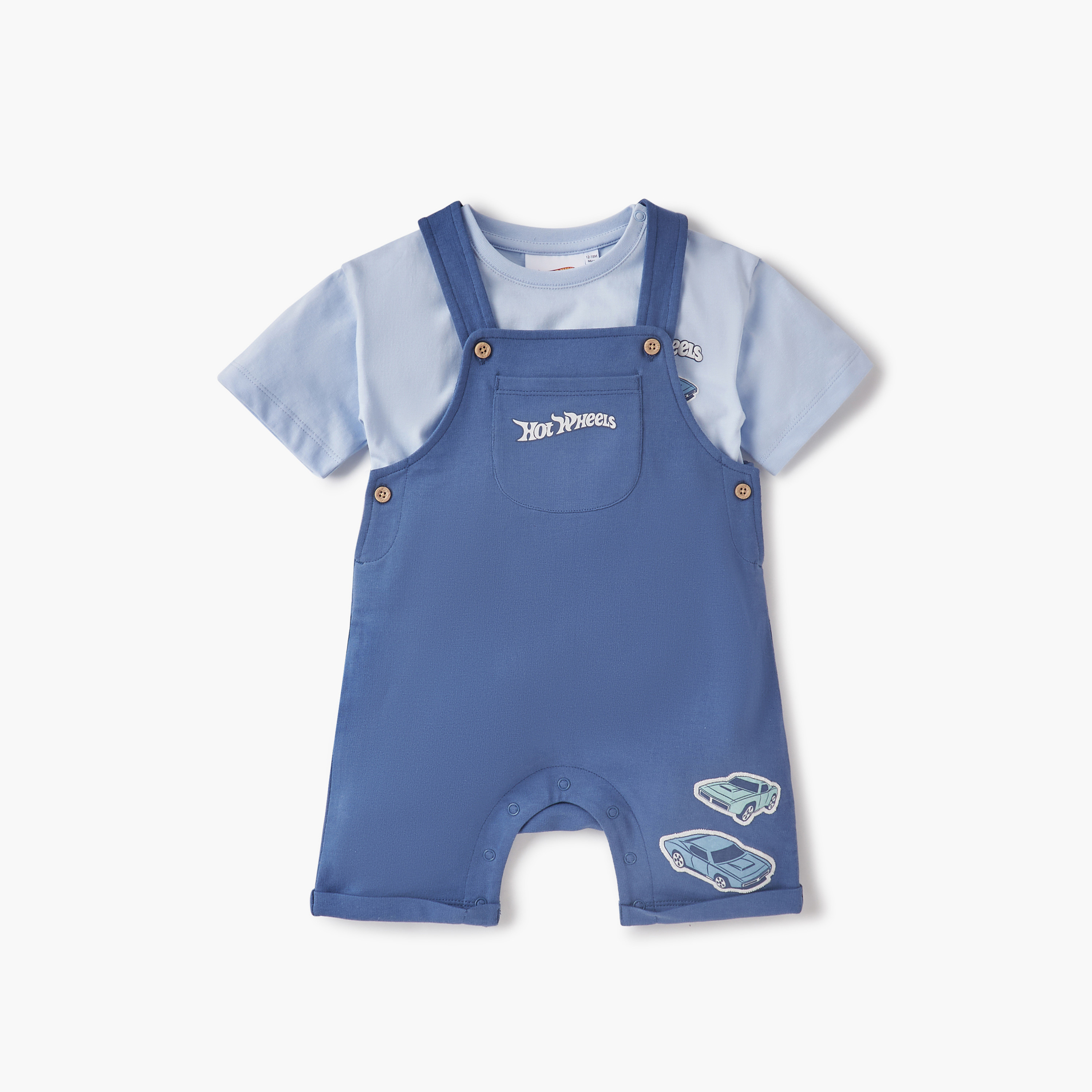 Hot Wheels Print T-shirt and Dungaree Set-baby-boys-clothing-setsandcoords-image-1