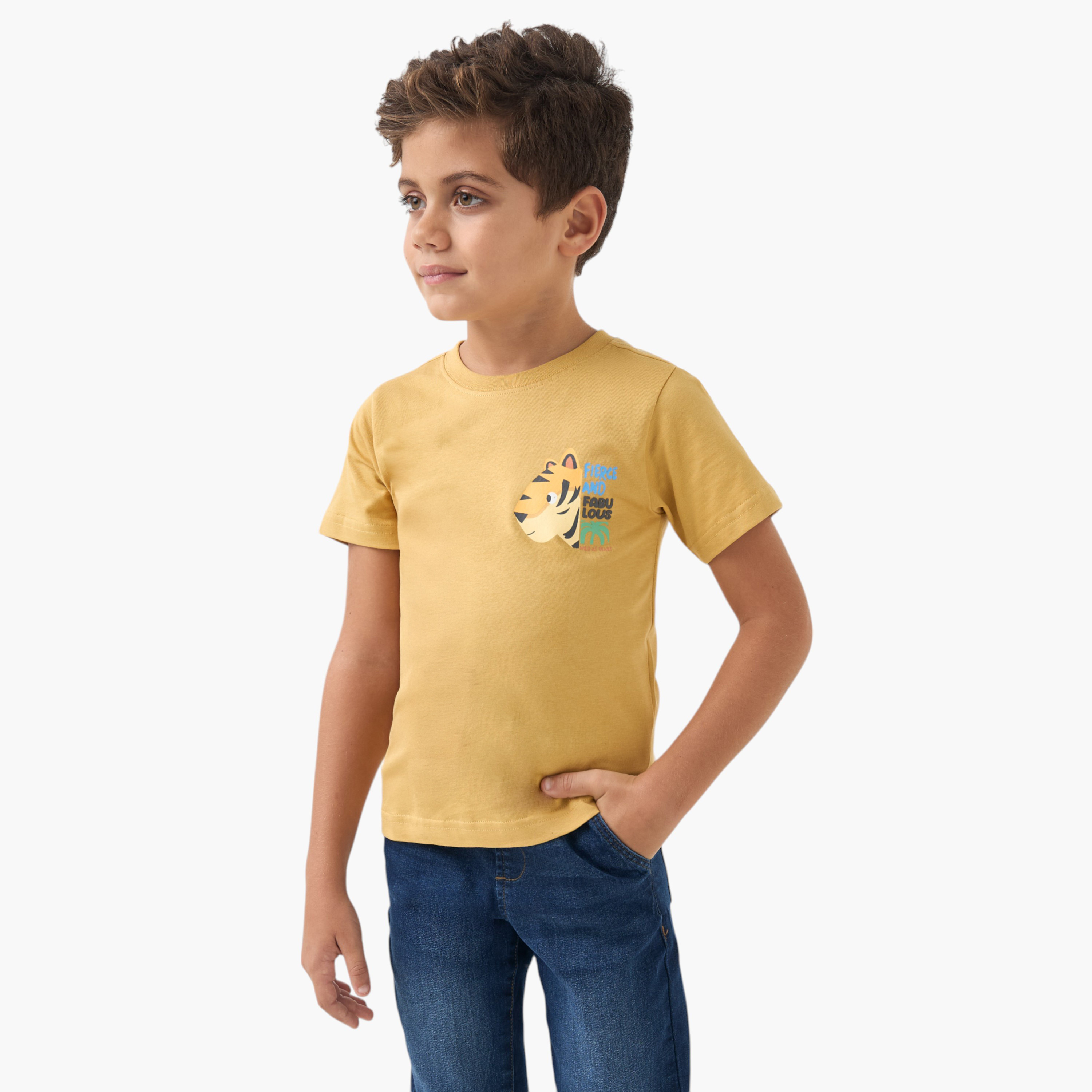 Juniors Graphic Print Crew Neck T-shirt with Short Sleeves-boys-clothing-tshirtsandpolos-image-1