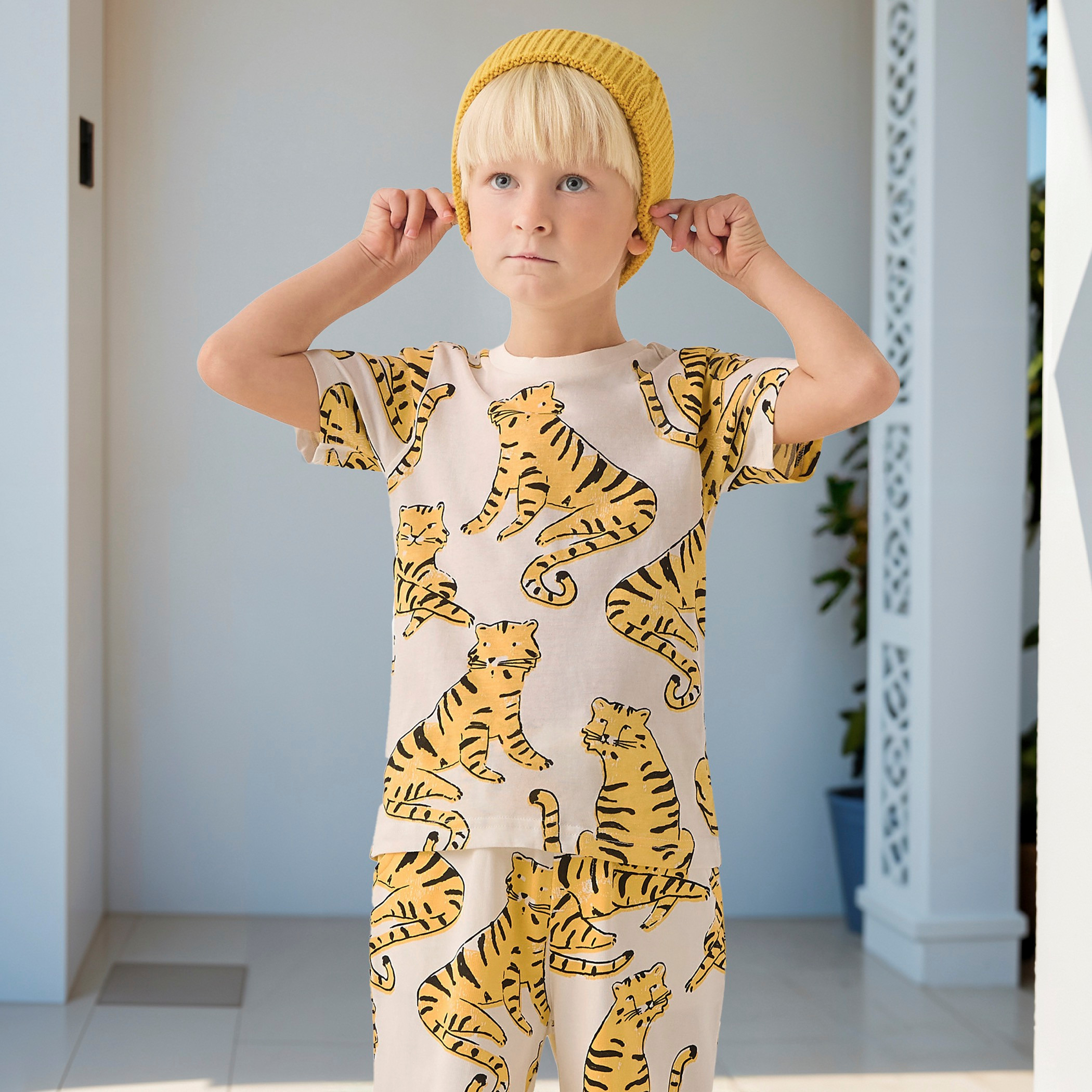 Juniors All-Over Tiger Print T-shirt with Crew Neck and Short Sleeves-boys-clothing-tshirtsandpolos-image-1