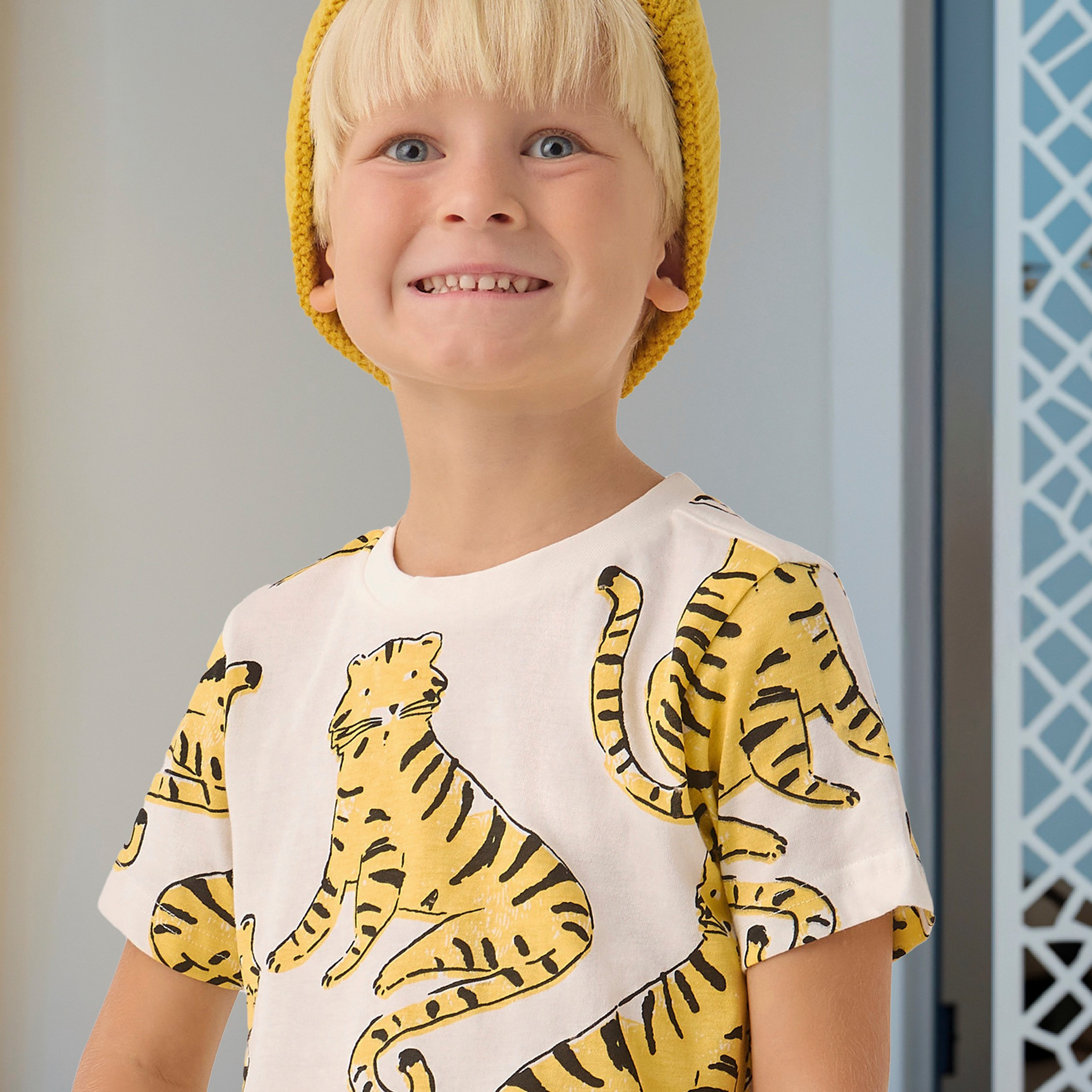 Juniors All-Over Tiger Print T-shirt with Crew Neck and Short Sleeves-boys-clothing-tshirtsandpolos-image-2