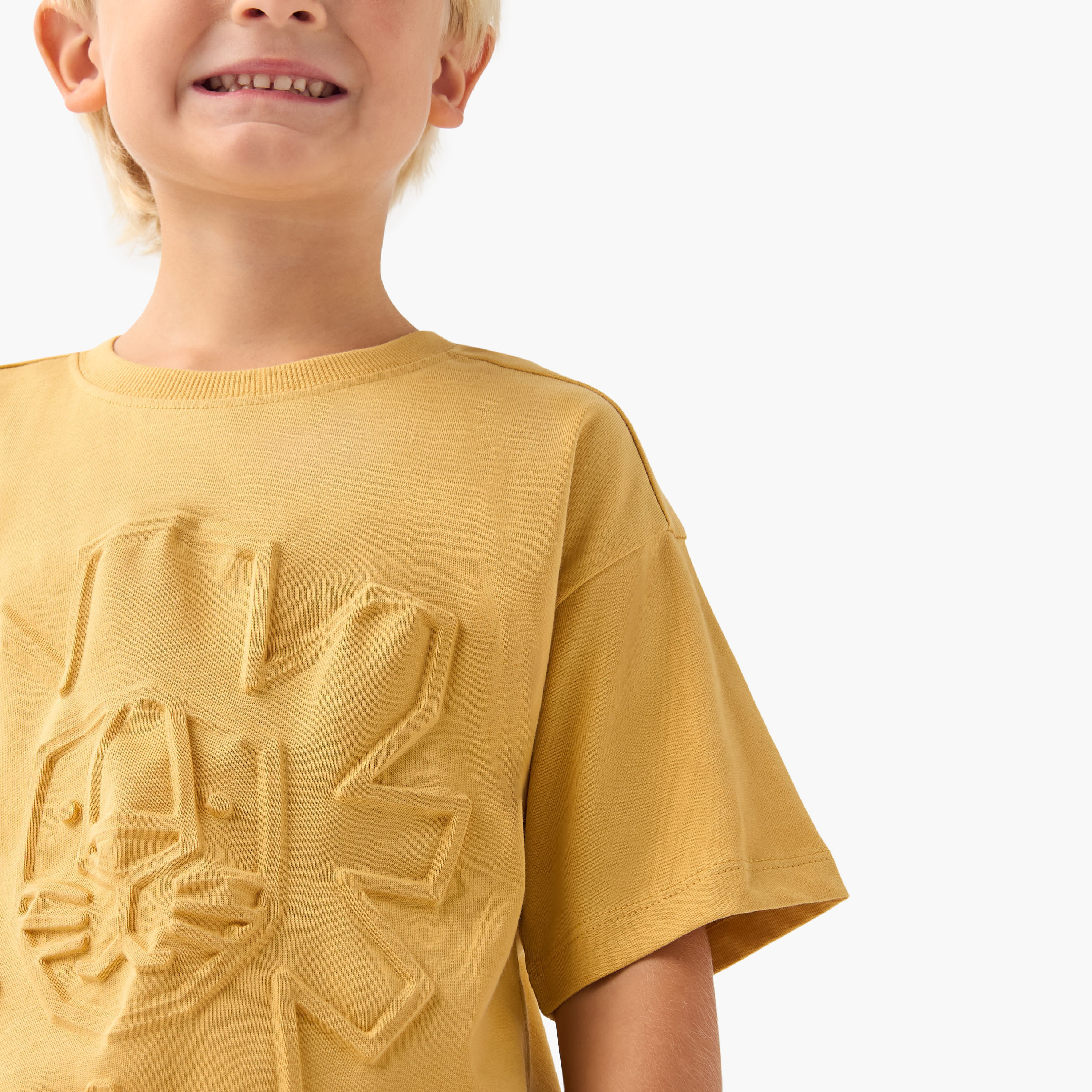 Juniors Lion Embossed T-shirt with Crew Neck and Short Sleeves-boys-clothing-tshirtsandpolos-image-3