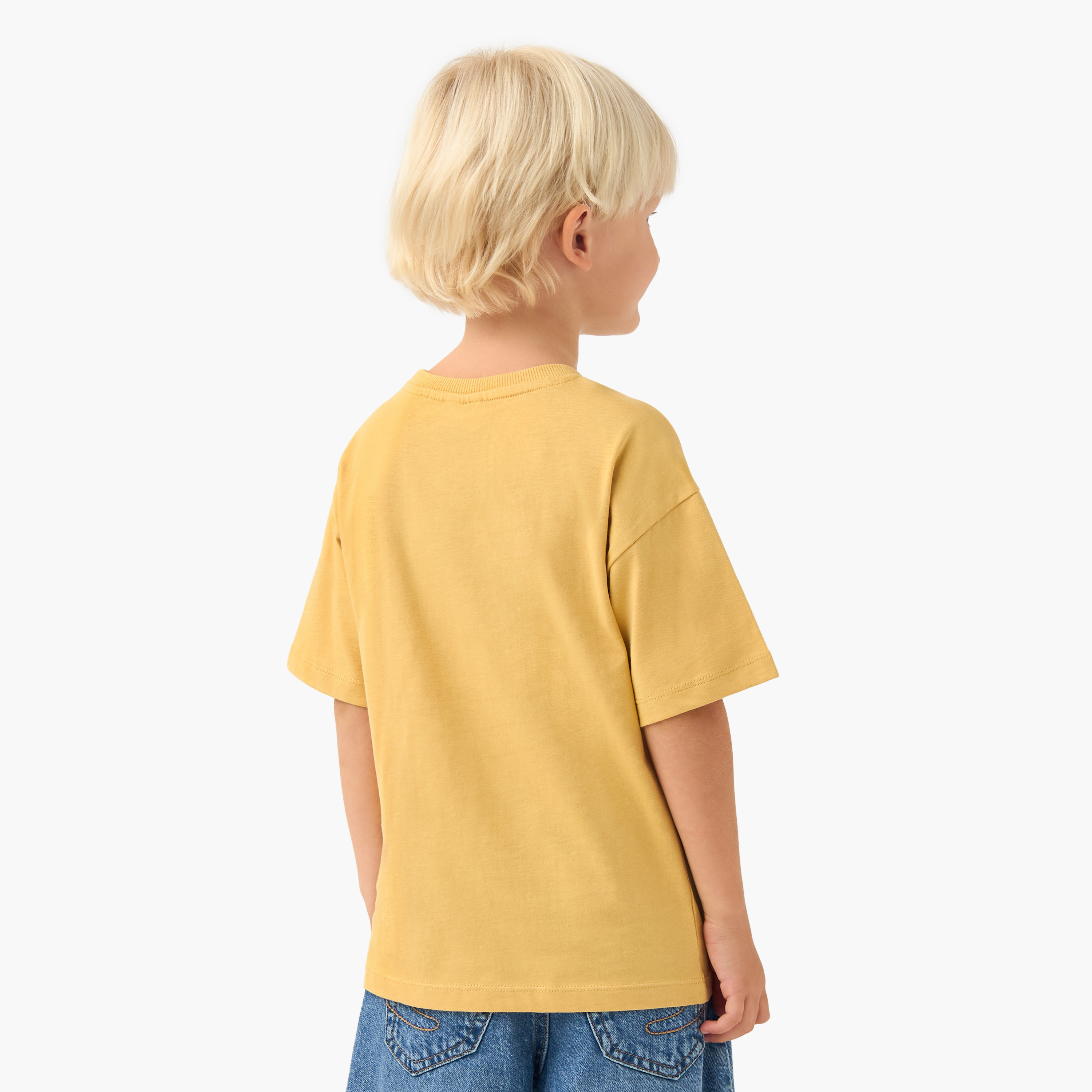 Juniors Lion Embossed T-shirt with Crew Neck and Short Sleeves-boys-clothing-tshirtsandpolos-image-4