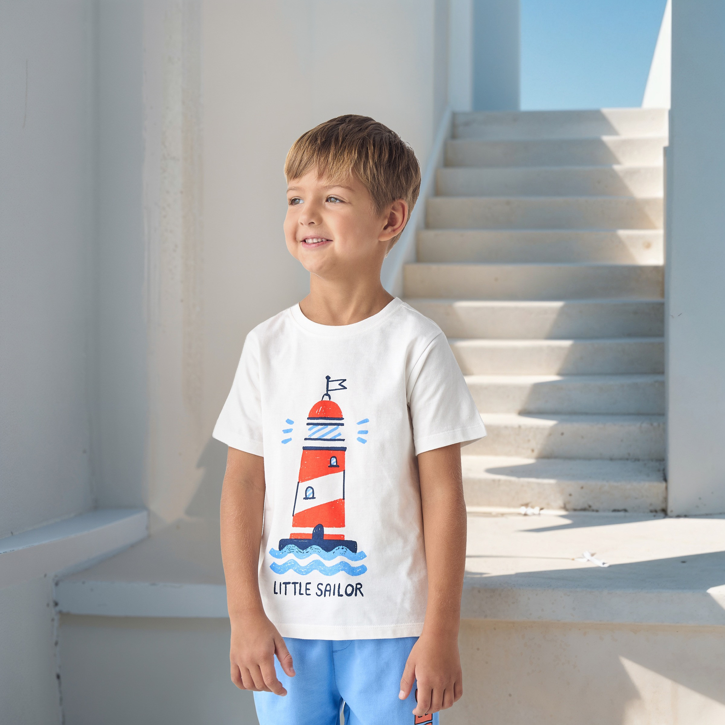 Juniors Light House Print T-shirt with Short Sleeves-boys-clothing-tshirtsandpolos-image-1
