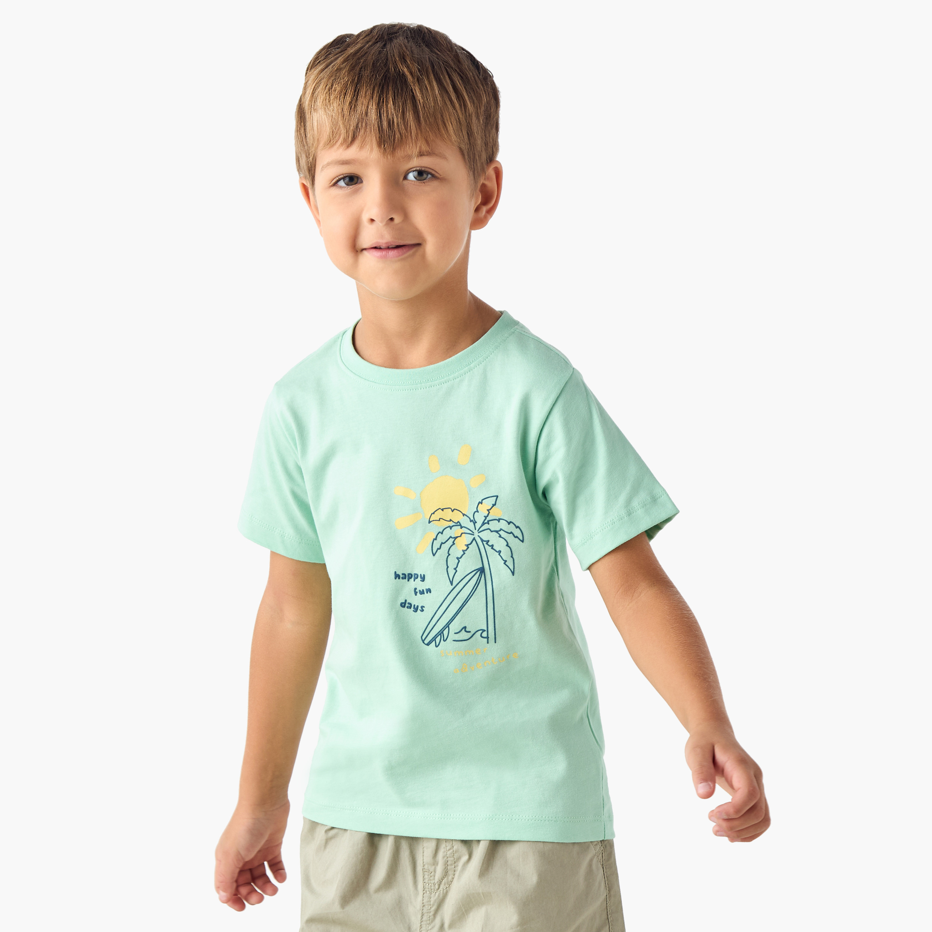 Juniors Tropical Print Crew Neck T-shirt with Short Sleeves-boys-clothing-tshirtsandpolos-image-1