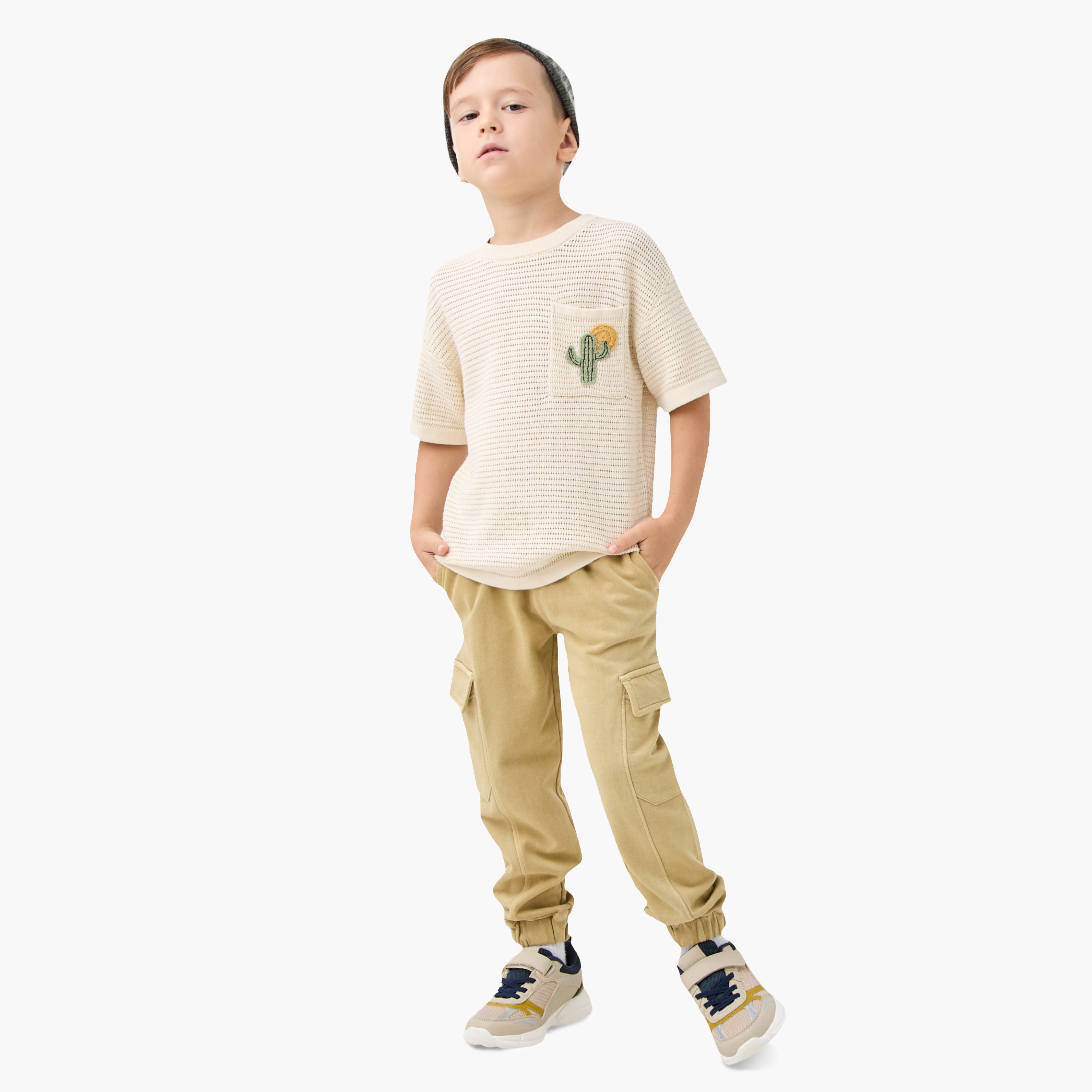 Juniors Textured Crew Neck Pullover with Short Sleeves and Pocket-baby-boys-clothing-jumpersandcardigans-image-2