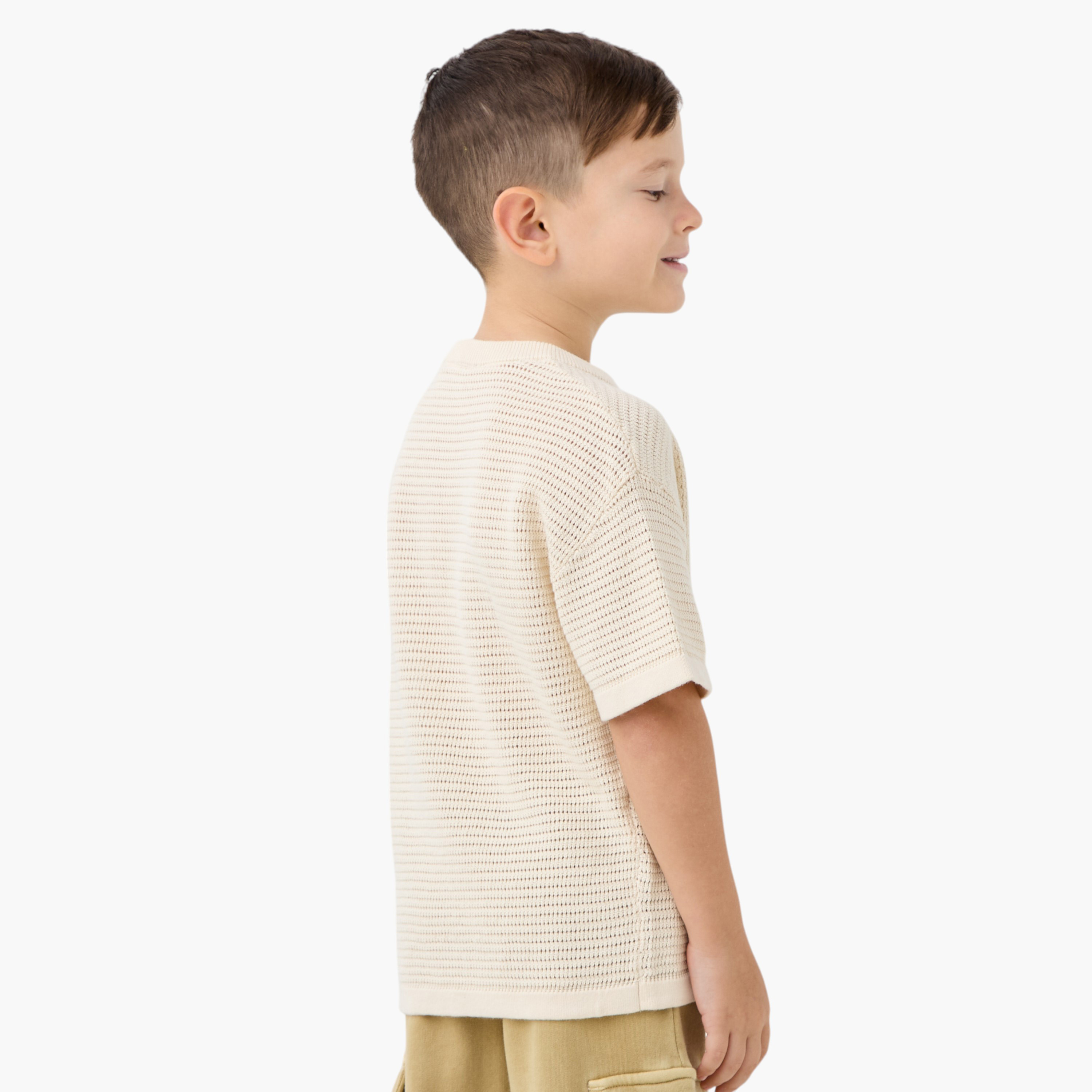 Juniors Textured Crew Neck Pullover with Short Sleeves and Pocket-baby-boys-clothing-jumpersandcardigans-image-3