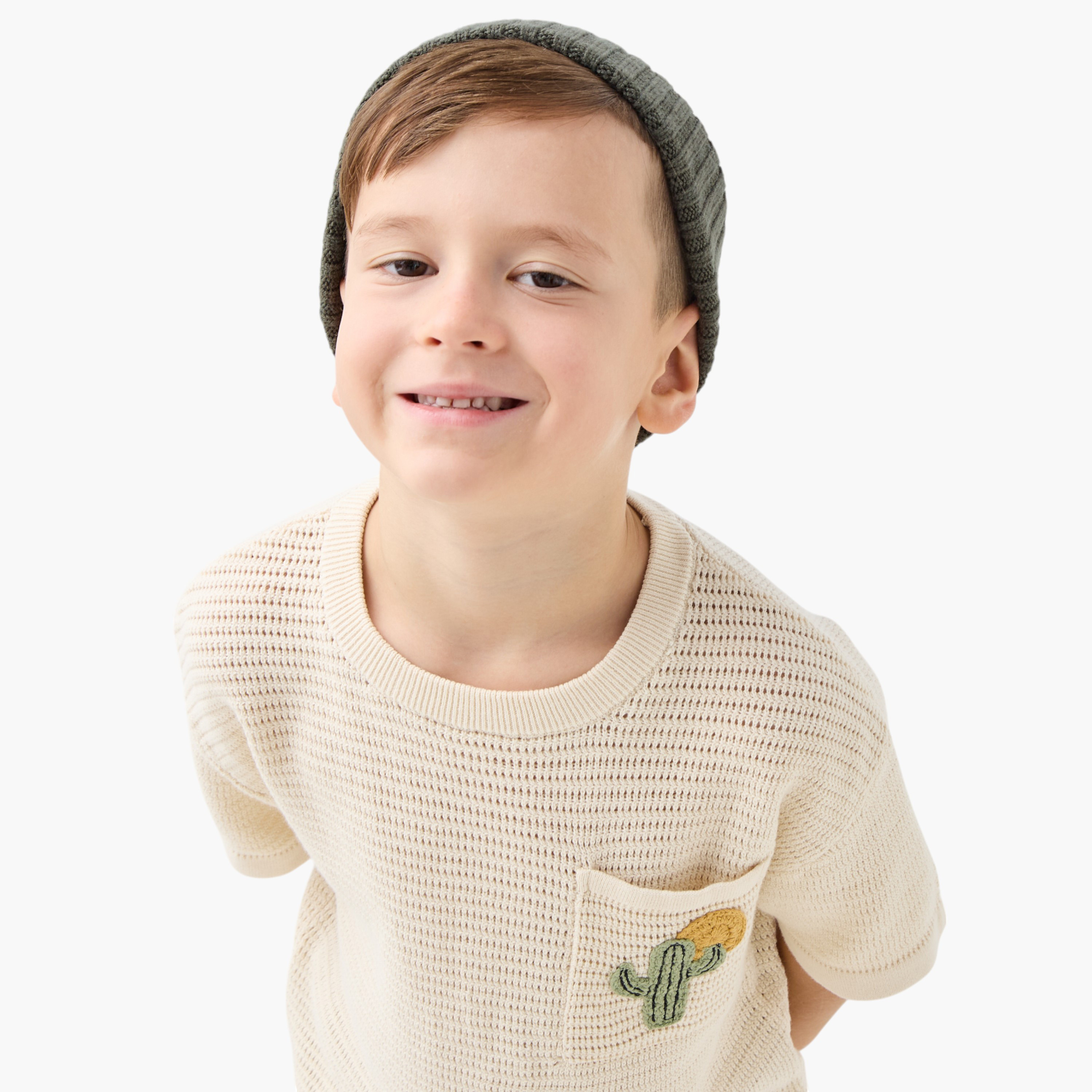 Juniors Textured Crew Neck Pullover with Short Sleeves and Pocket-baby-boys-clothing-jumpersandcardigans-image-4