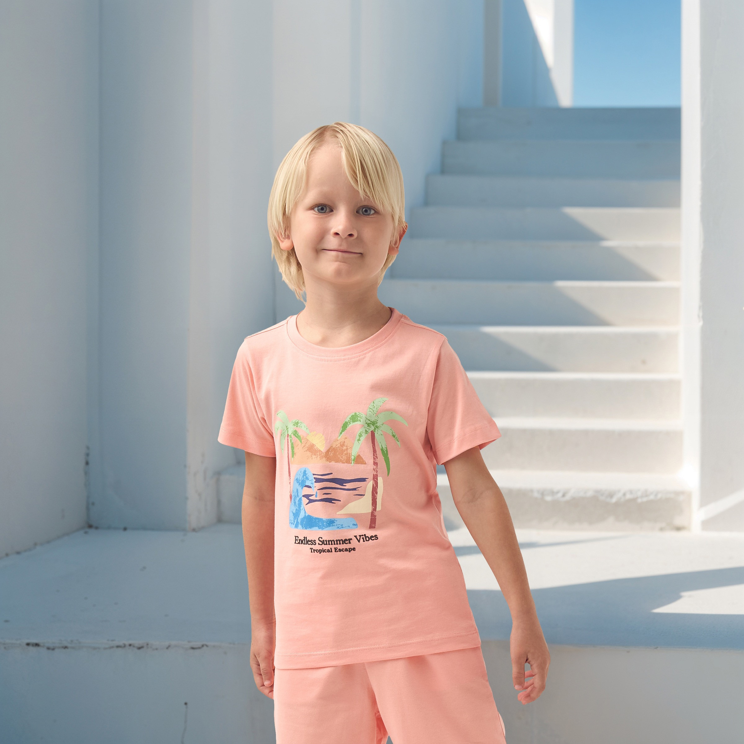 Juniors Beach Print T-shirt with Crew Neck and Short Sleeves-boys-clothing-tshirtsandpolos-image-1