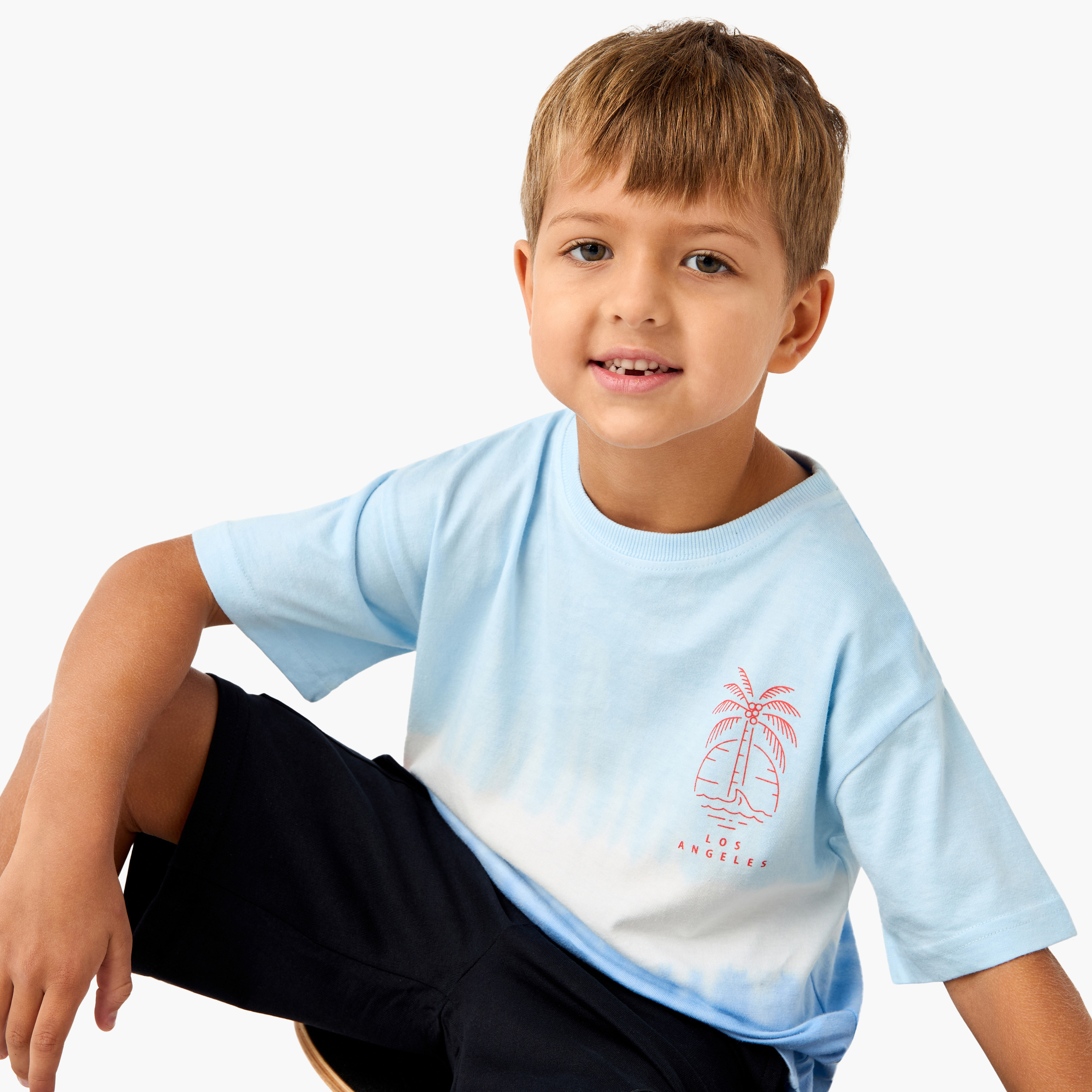 Juniors Graphic Print Crew Neck T-shirt with Short Sleeves-boys-clothing-tshirtsandpolos-image-1