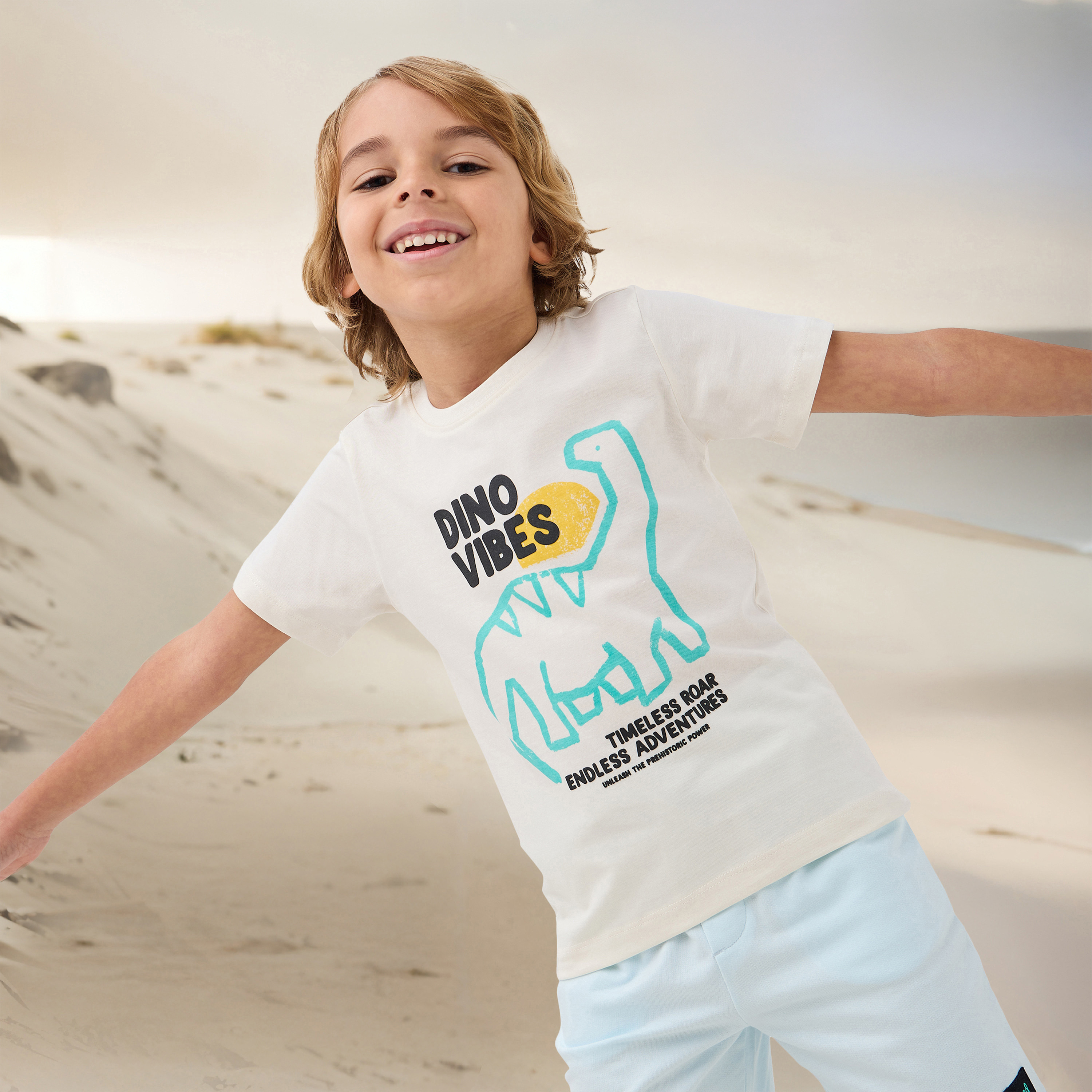 Juniors Dino Print Crew Neck T-shirt with Short Sleeves-boys-clothing-tshirtsandpolos-image-1