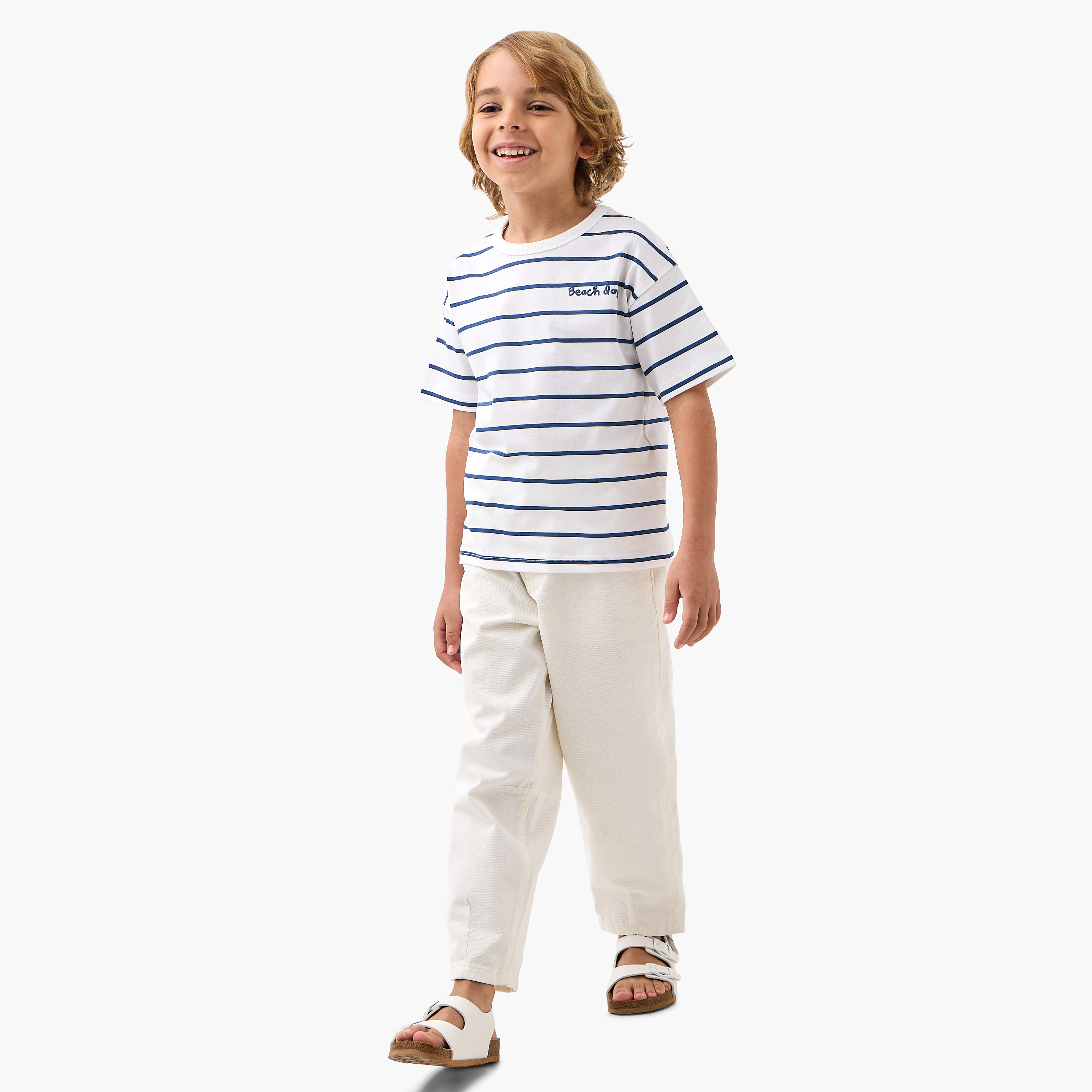تيشيرت مخطط بياقة ضيقة وأكمام قصيرة من جونيورز-boys-clothing-tshirtsandpolos-image-2