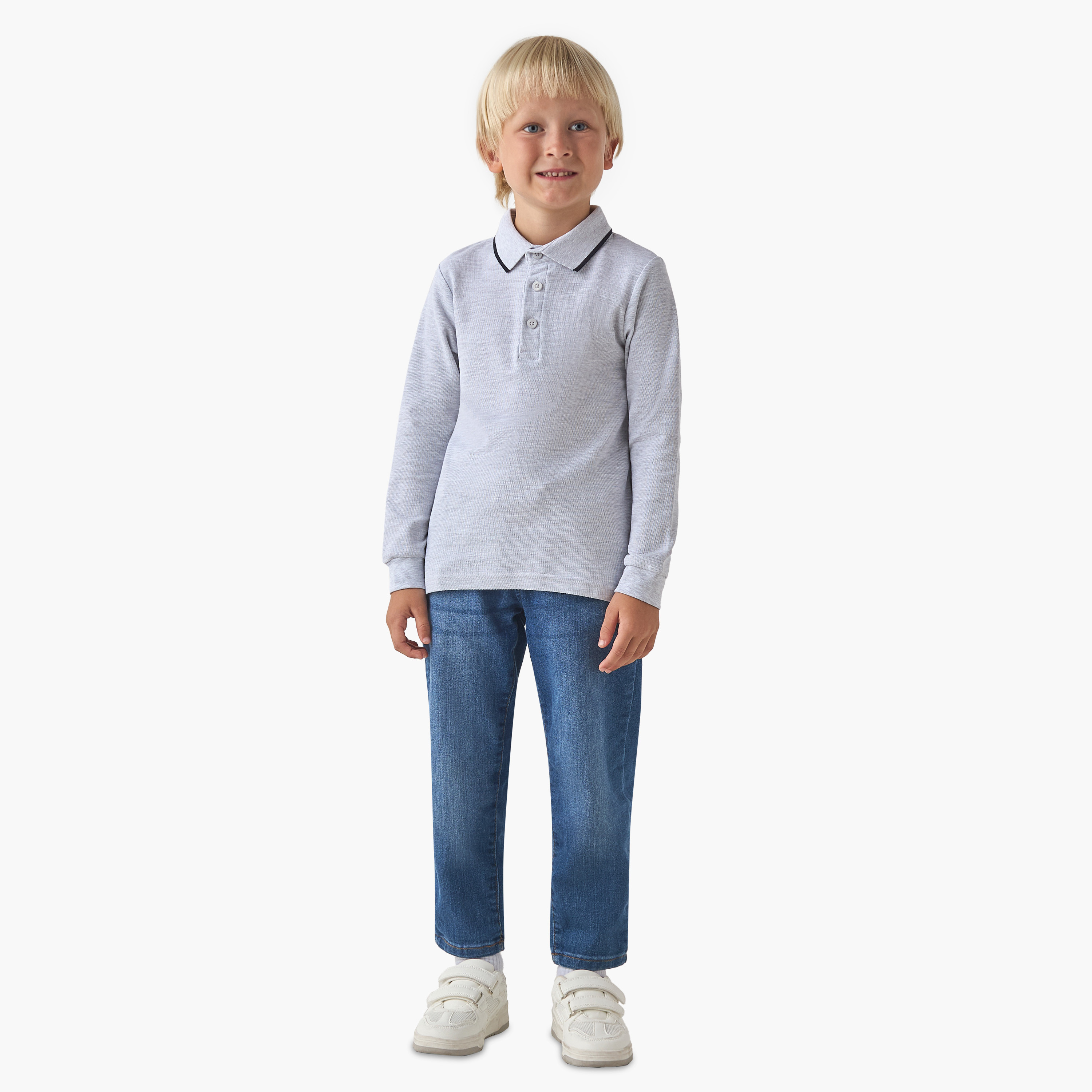 Juniors Collared Long Sleeves Polo T-shirt with Textured Design-boys-clothing-tshirtsandpolos-image-2