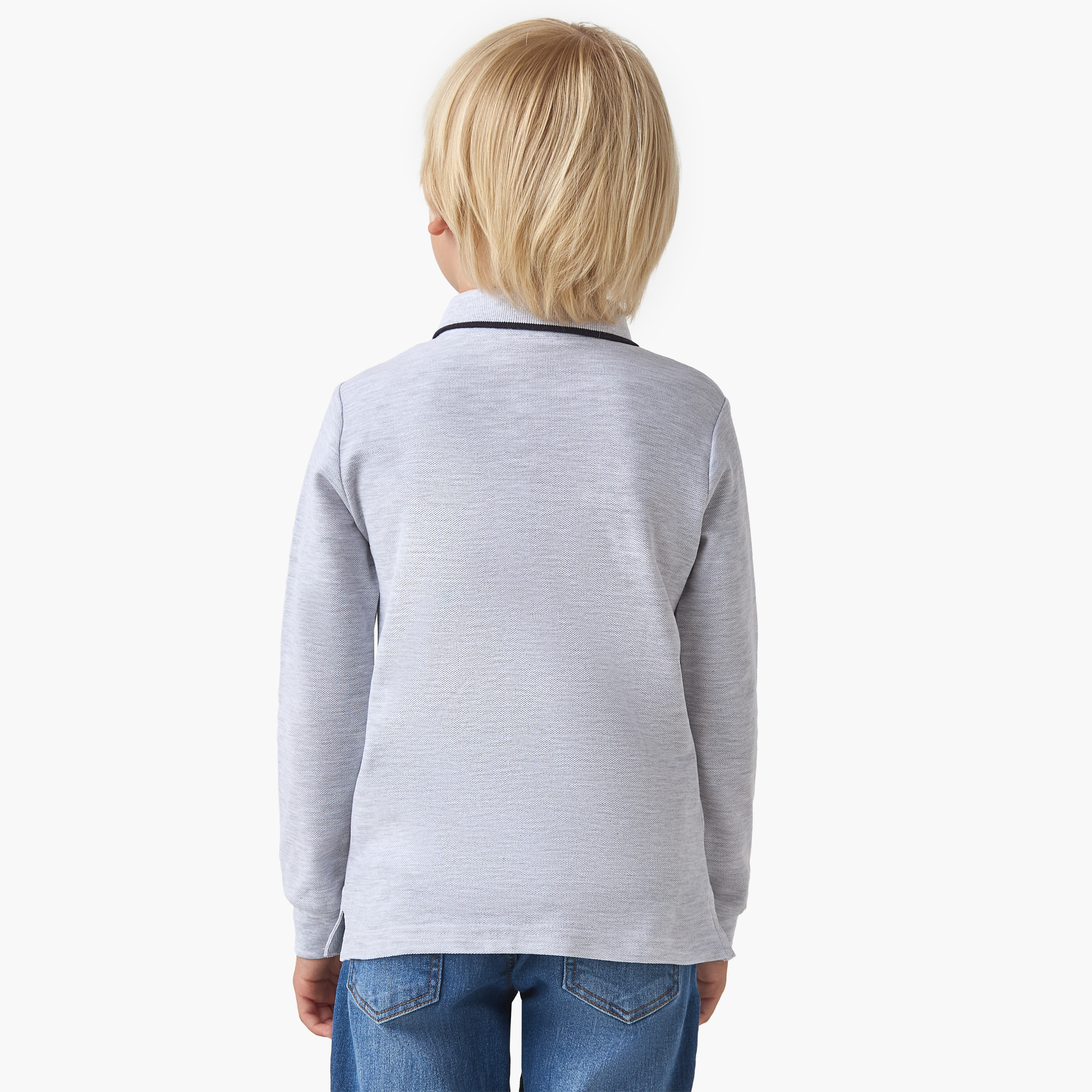 Juniors Collared Long Sleeves Polo T-shirt with Textured Design-boys-clothing-tshirtsandpolos-image-3