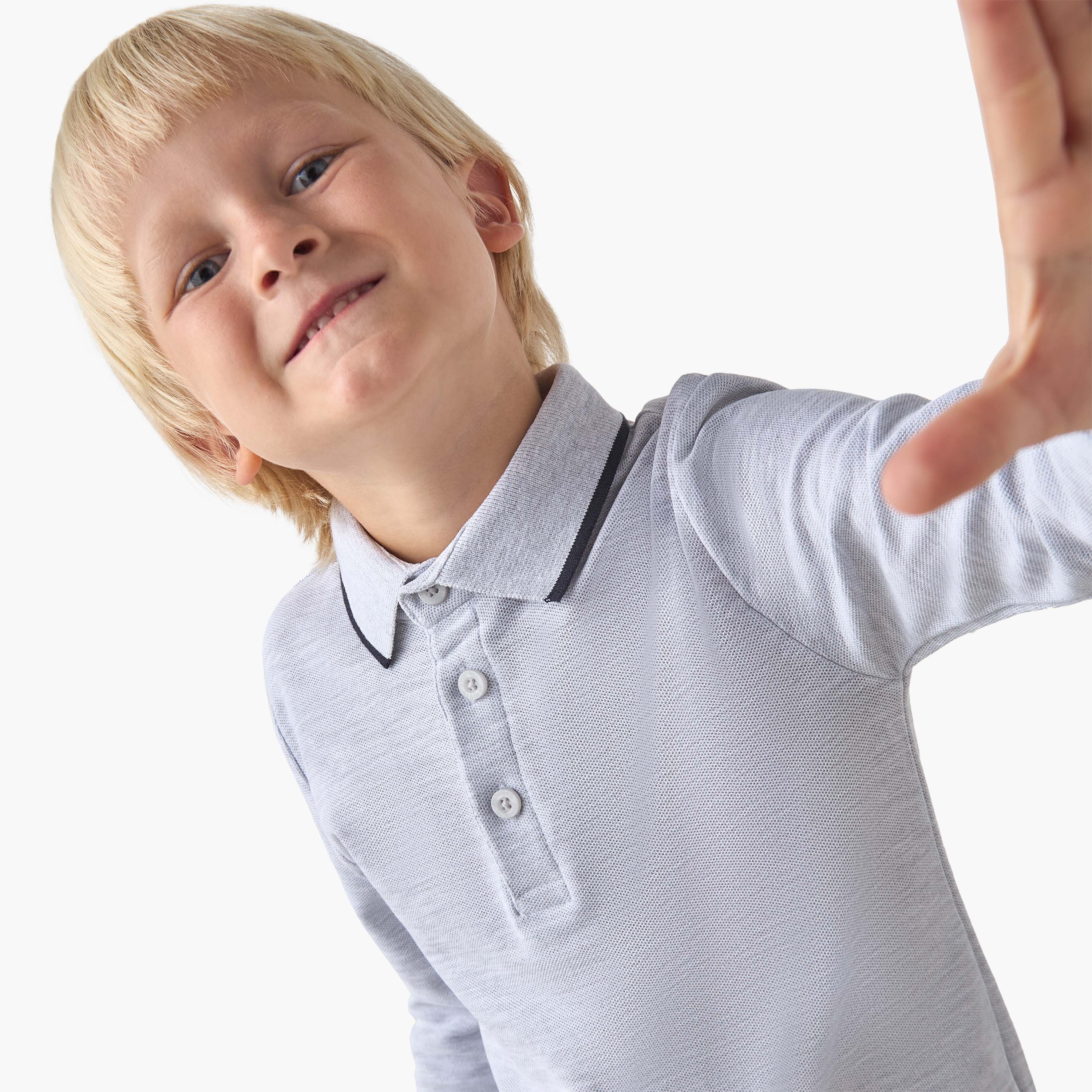 Juniors Collared Long Sleeves Polo T-shirt with Textured Design-boys-clothing-tshirtsandpolos-image-4
