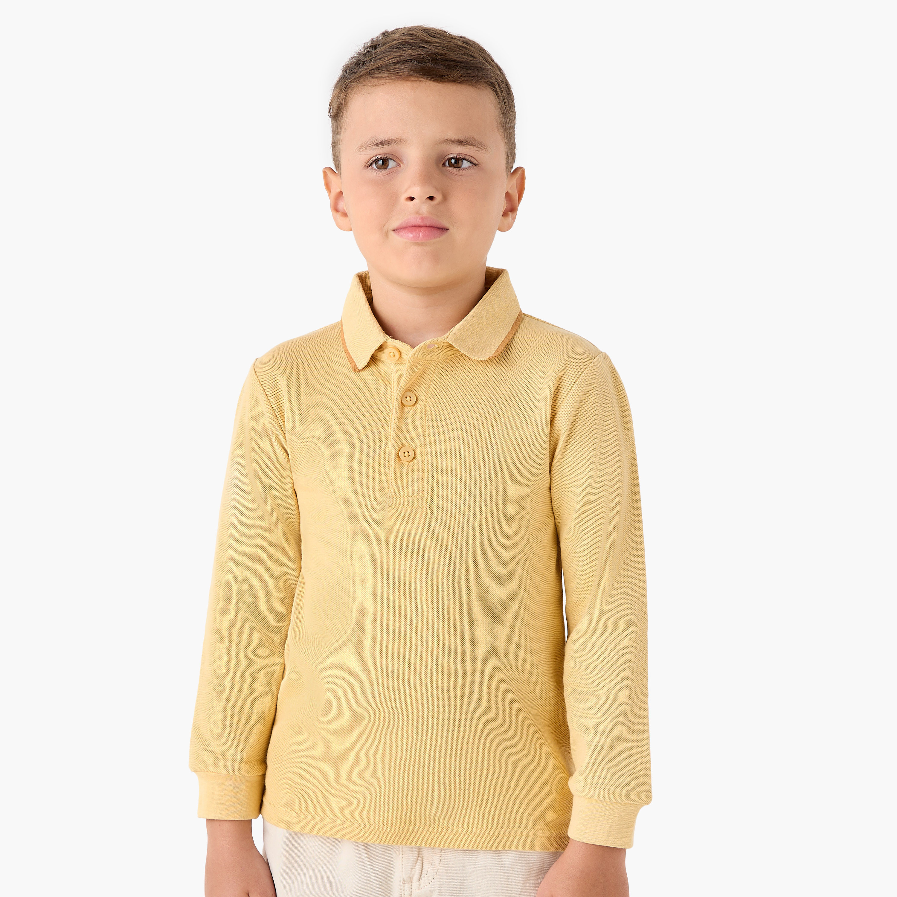 Juniors Collared Long Sleeves Polo T-shirt with Textured Design-boys-clothing-tshirtsandpolos-image-1