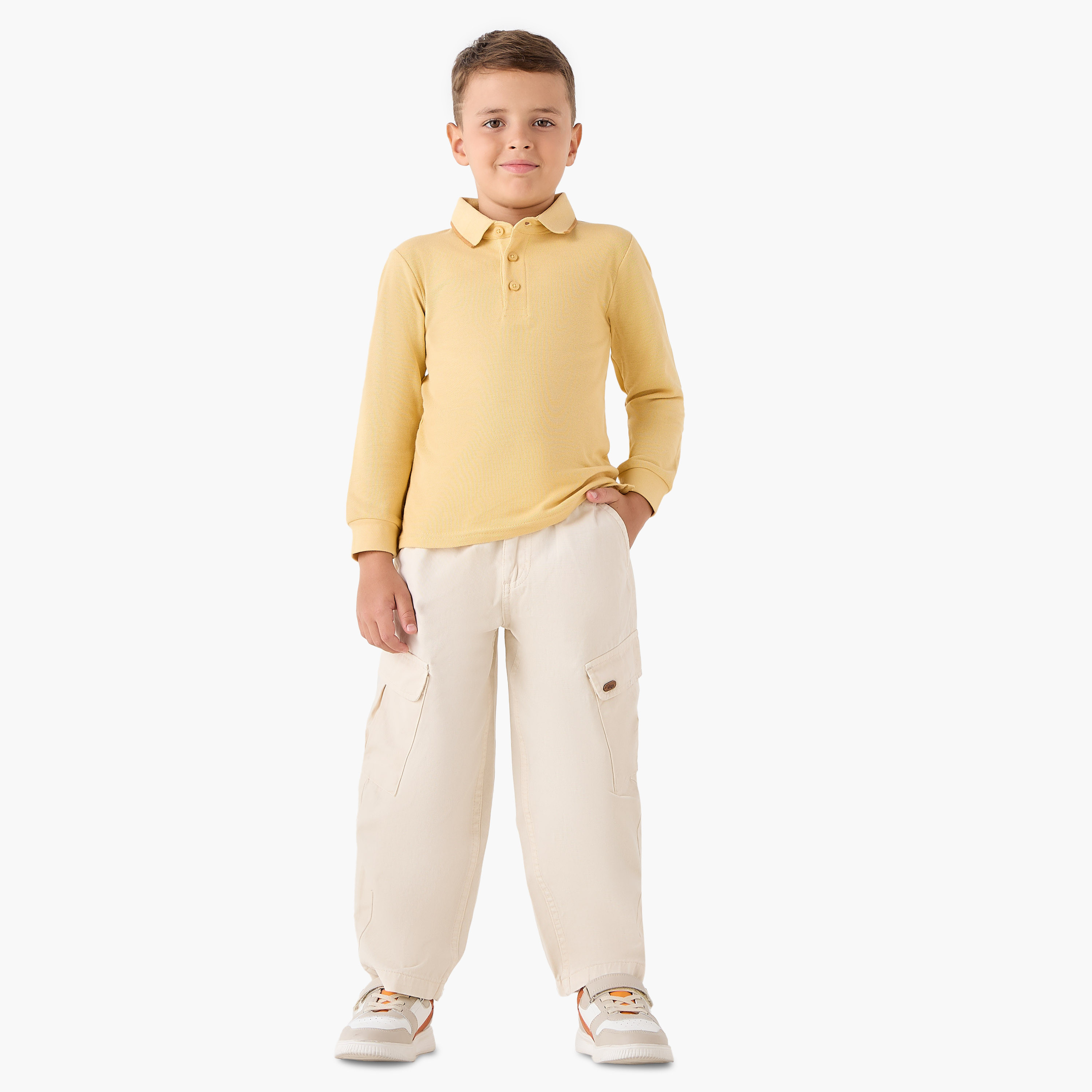 Juniors Collared Long Sleeves Polo T-shirt with Textured Design-boys-clothing-tshirtsandpolos-image-2