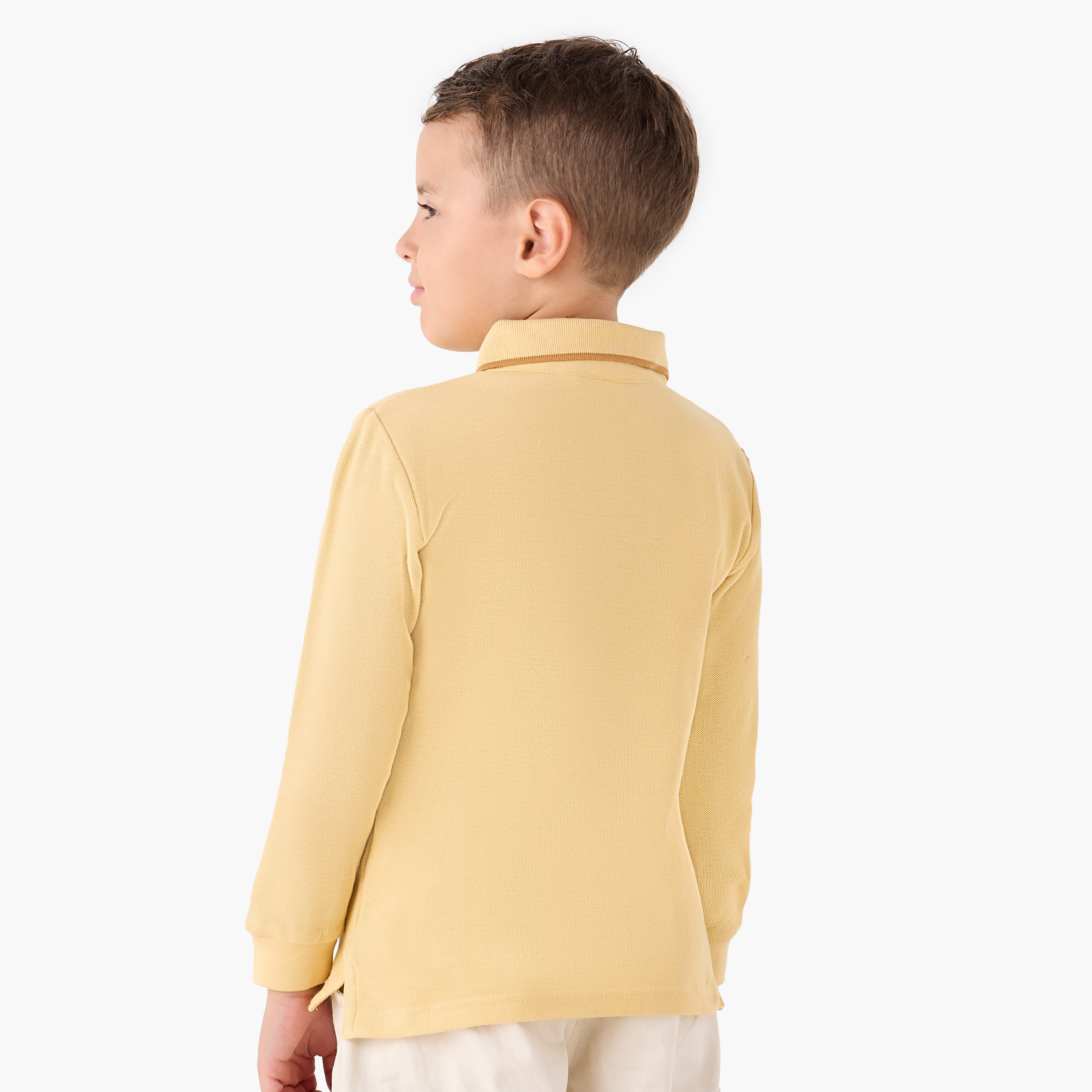 Juniors Collared Long Sleeves Polo T-shirt with Textured Design-boys-clothing-tshirtsandpolos-image-3