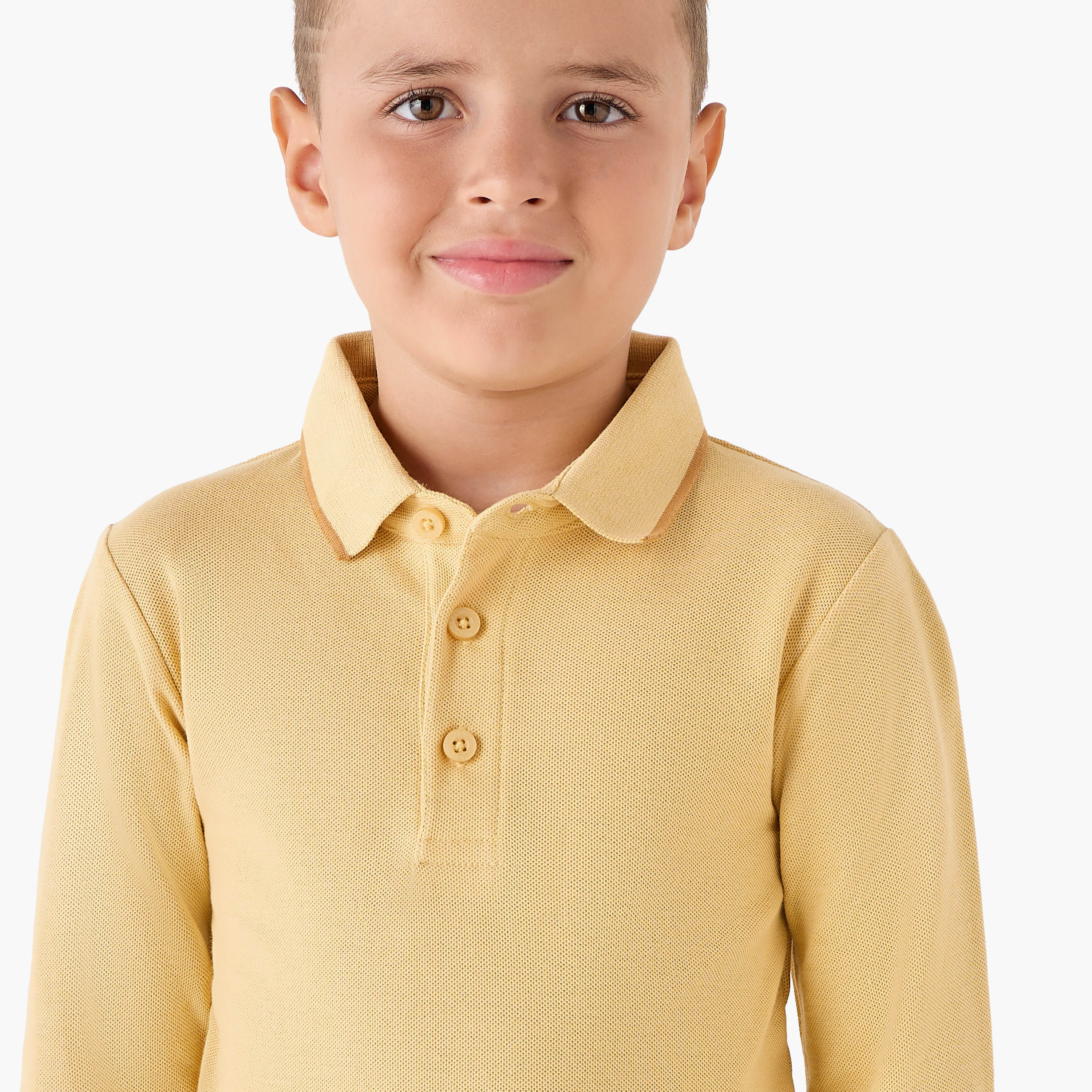 Juniors Collared Long Sleeves Polo T-shirt with Textured Design-boys-clothing-tshirtsandpolos-image-4