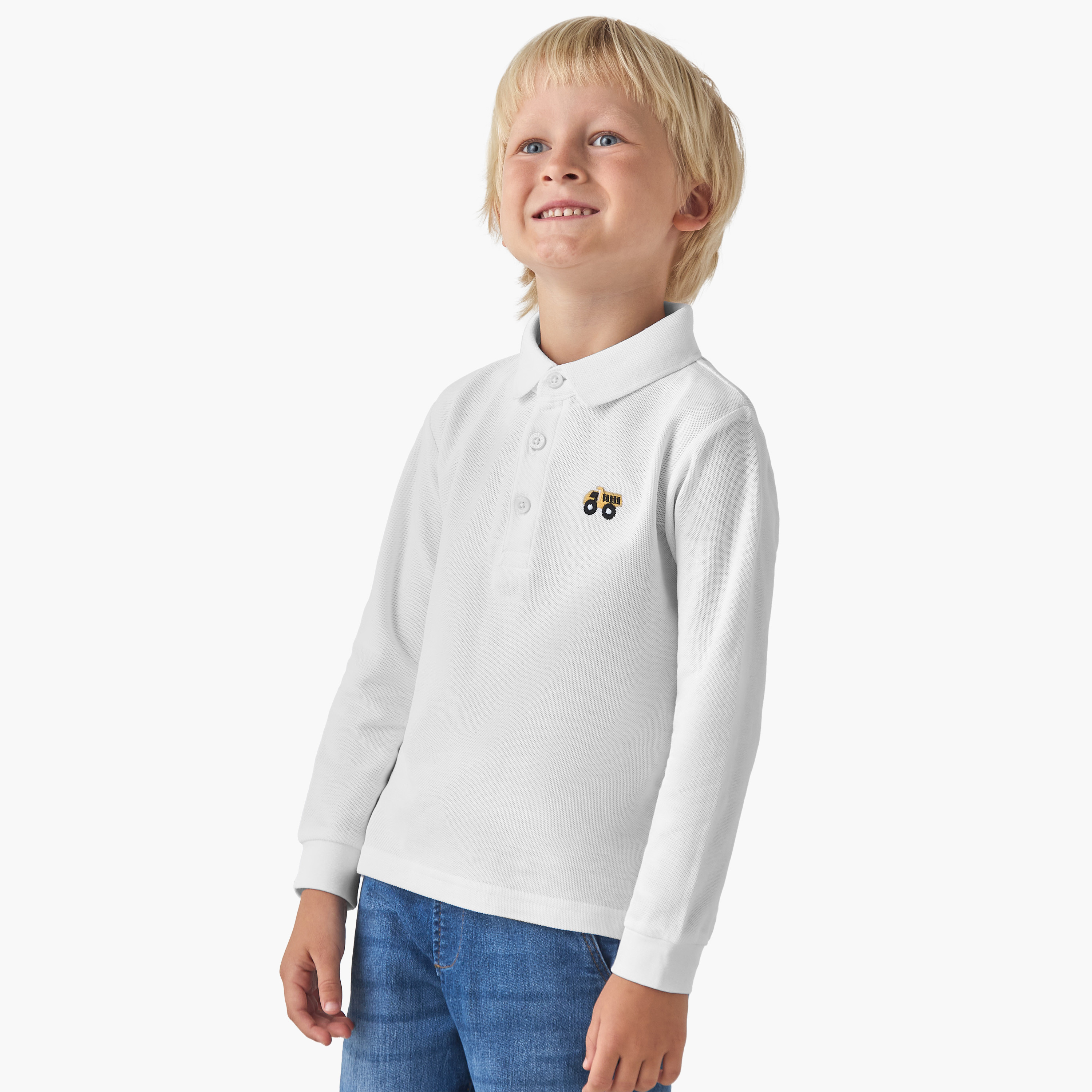 Juniors Collared Long Sleeves Polo T-shirt with Textured Design-boys-clothing-tshirtsandpolos-image-1