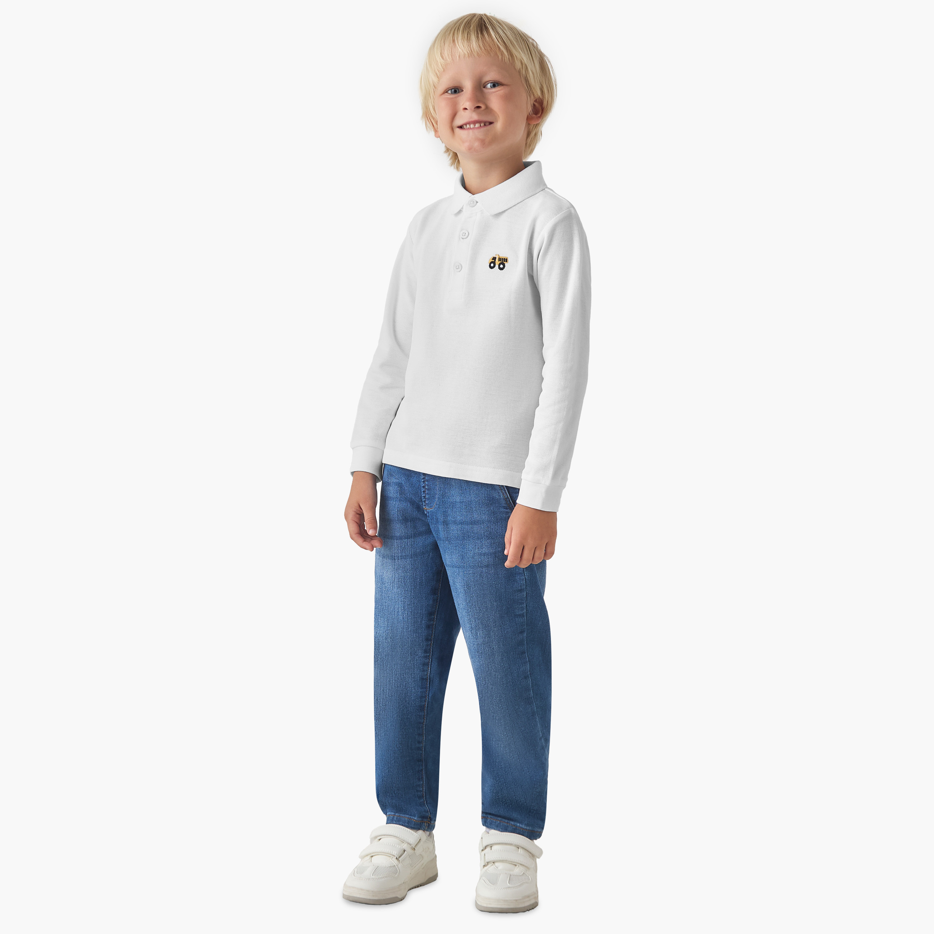 Juniors Collared Long Sleeves Polo T-shirt with Textured Design-boys-clothing-tshirtsandpolos-image-2