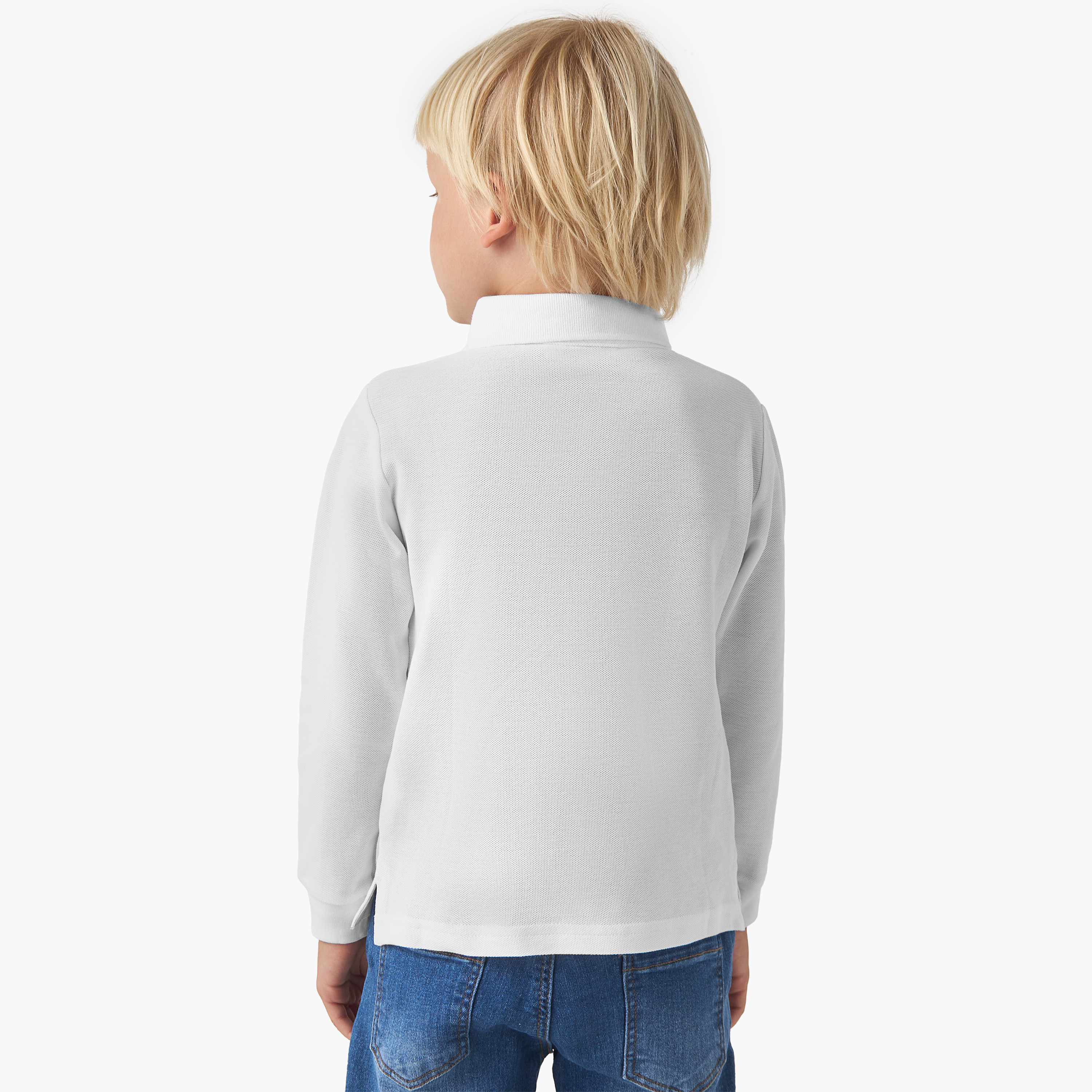 Juniors Collared Long Sleeves Polo T-shirt with Textured Design-boys-clothing-tshirtsandpolos-image-3