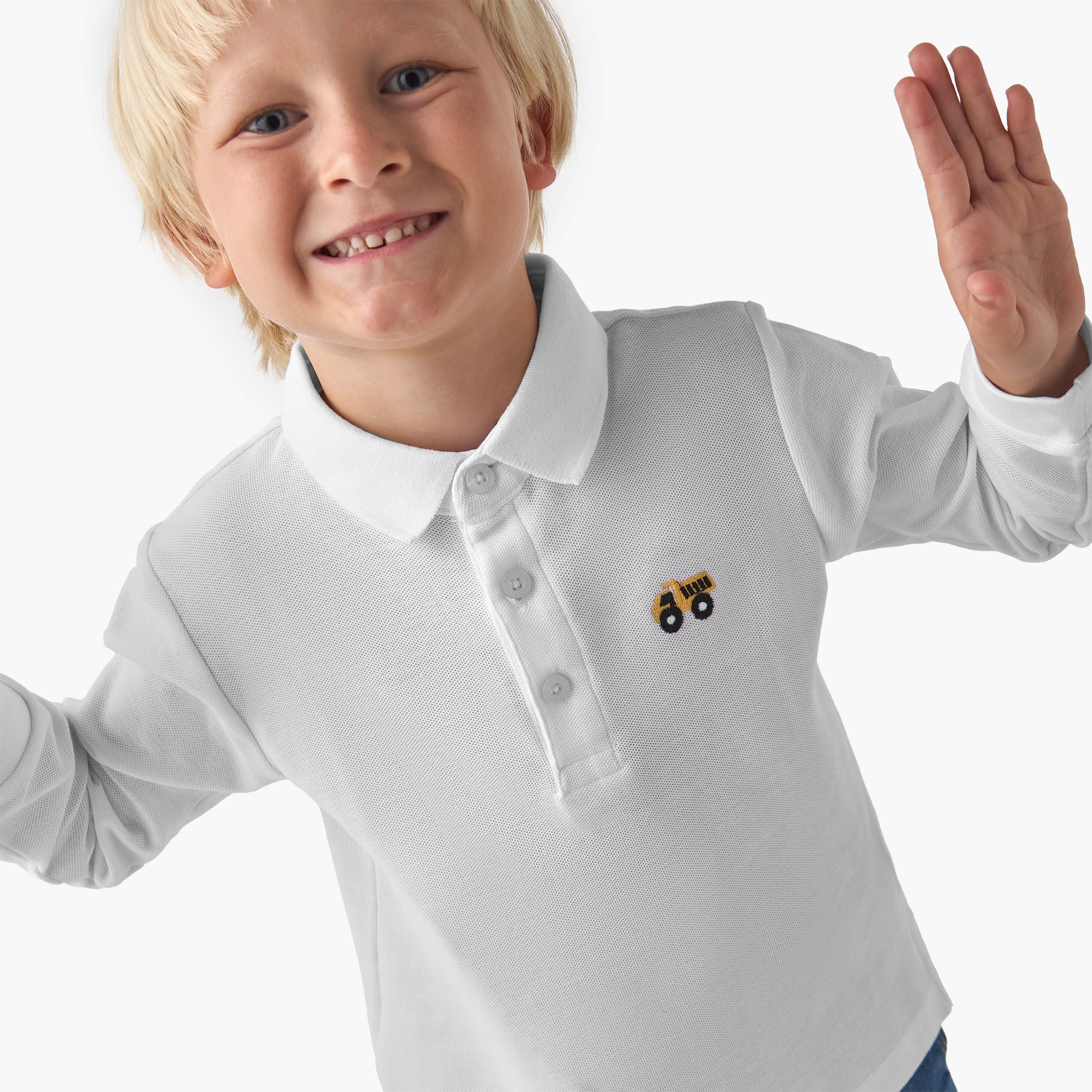 Juniors Collared Long Sleeves Polo T-shirt with Textured Design-boys-clothing-tshirtsandpolos-image-4