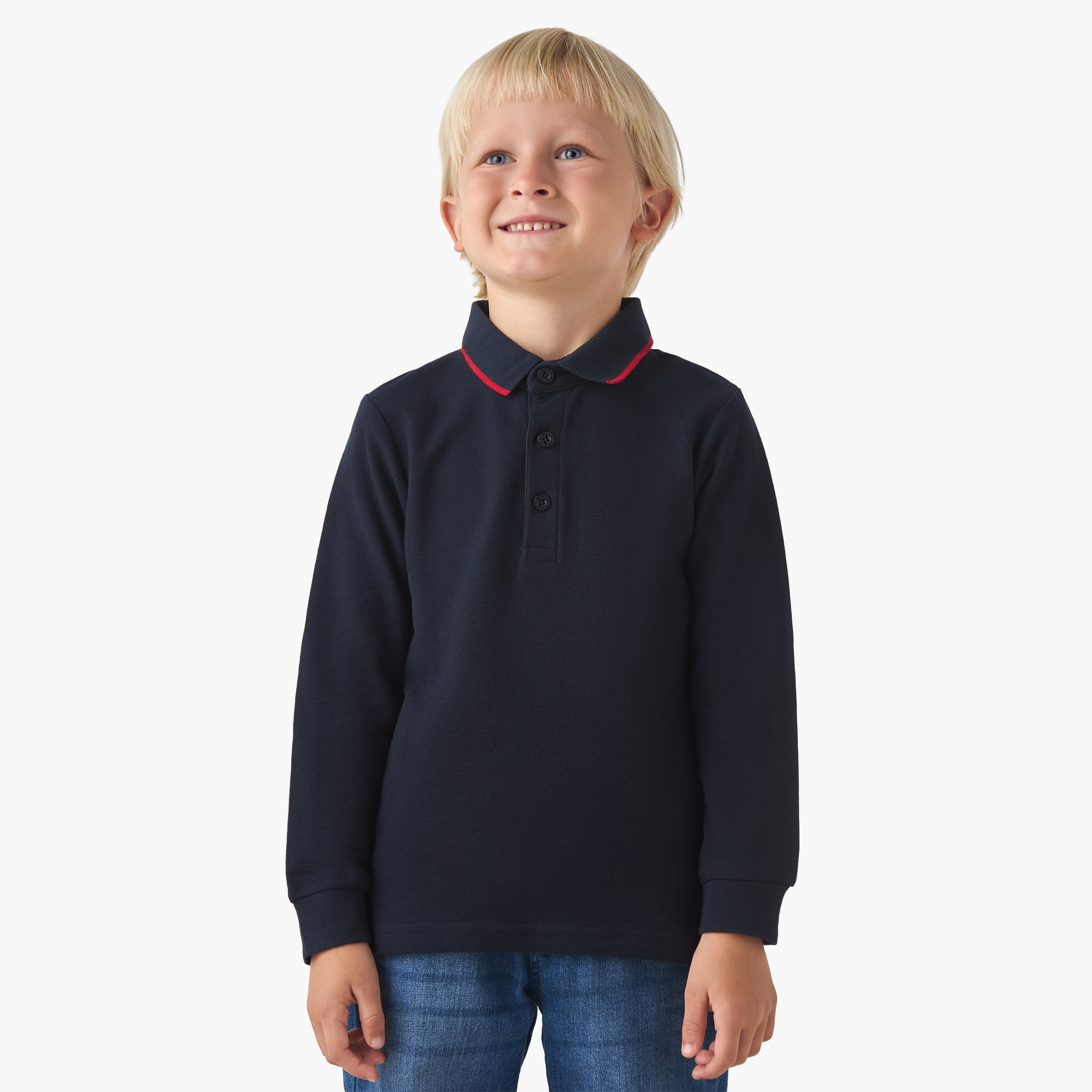 Juniors Boys Polo Neck T-shirt with Contrast Piping - Long Sleeves-boys-clothing-tshirtsandpolos-image-1